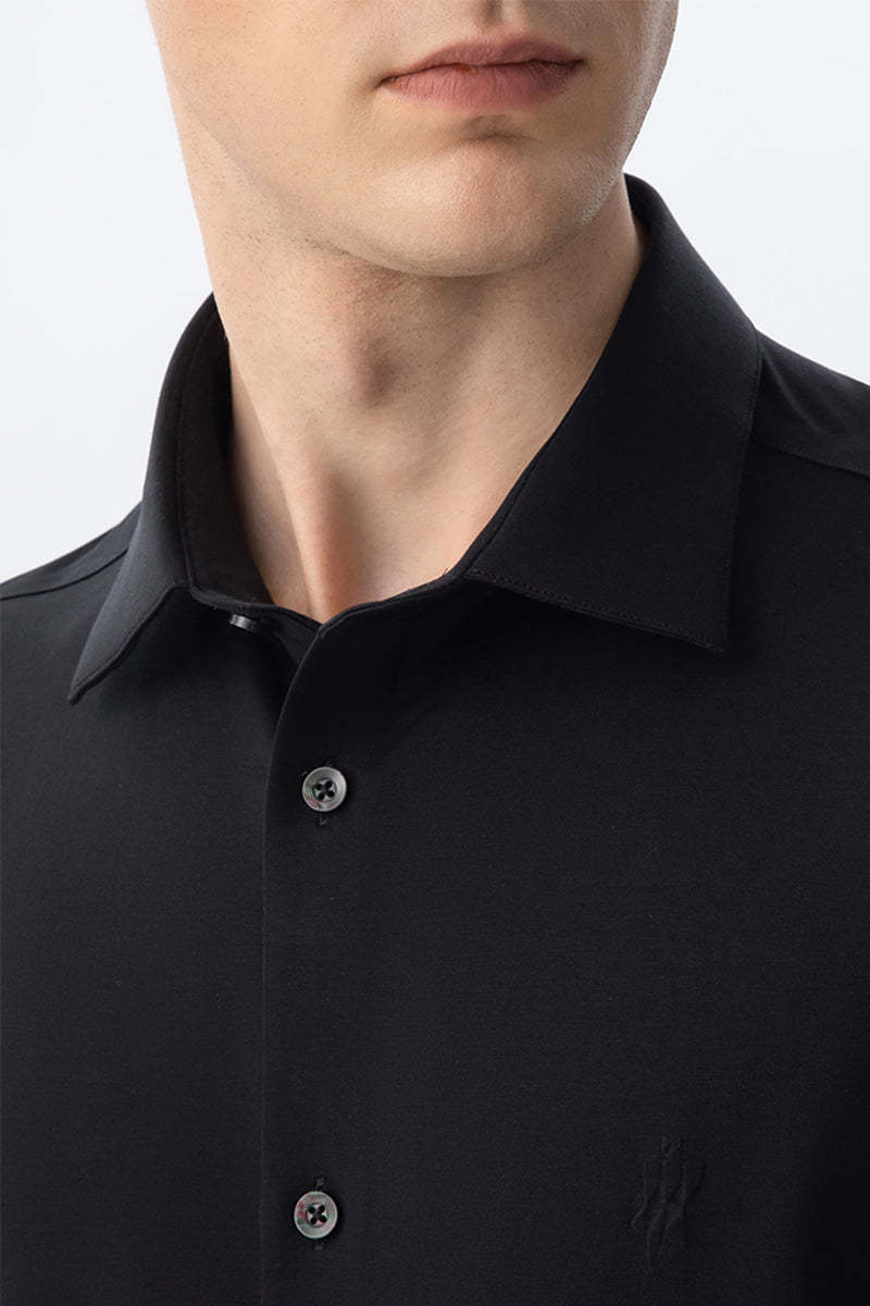 Non-Iron Stretch Black Short Sleeve Shirt-OWN DREAM Shirts