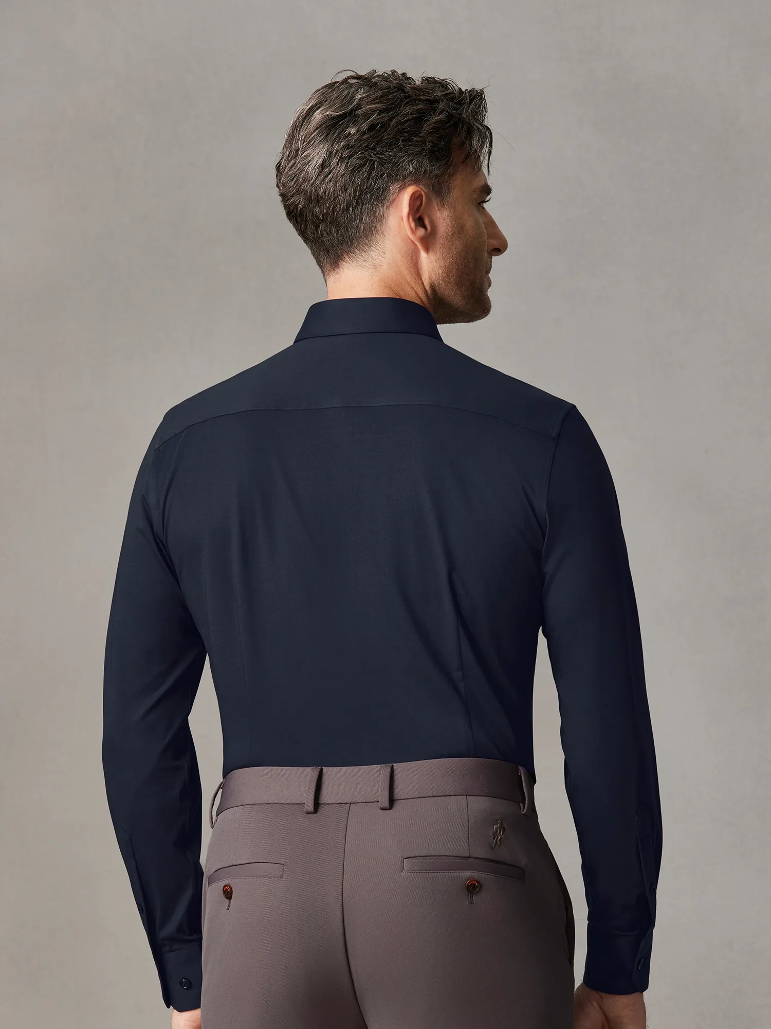 Classic Navy Stretch Shirt & Naples Khaki Stretch Pants Set
