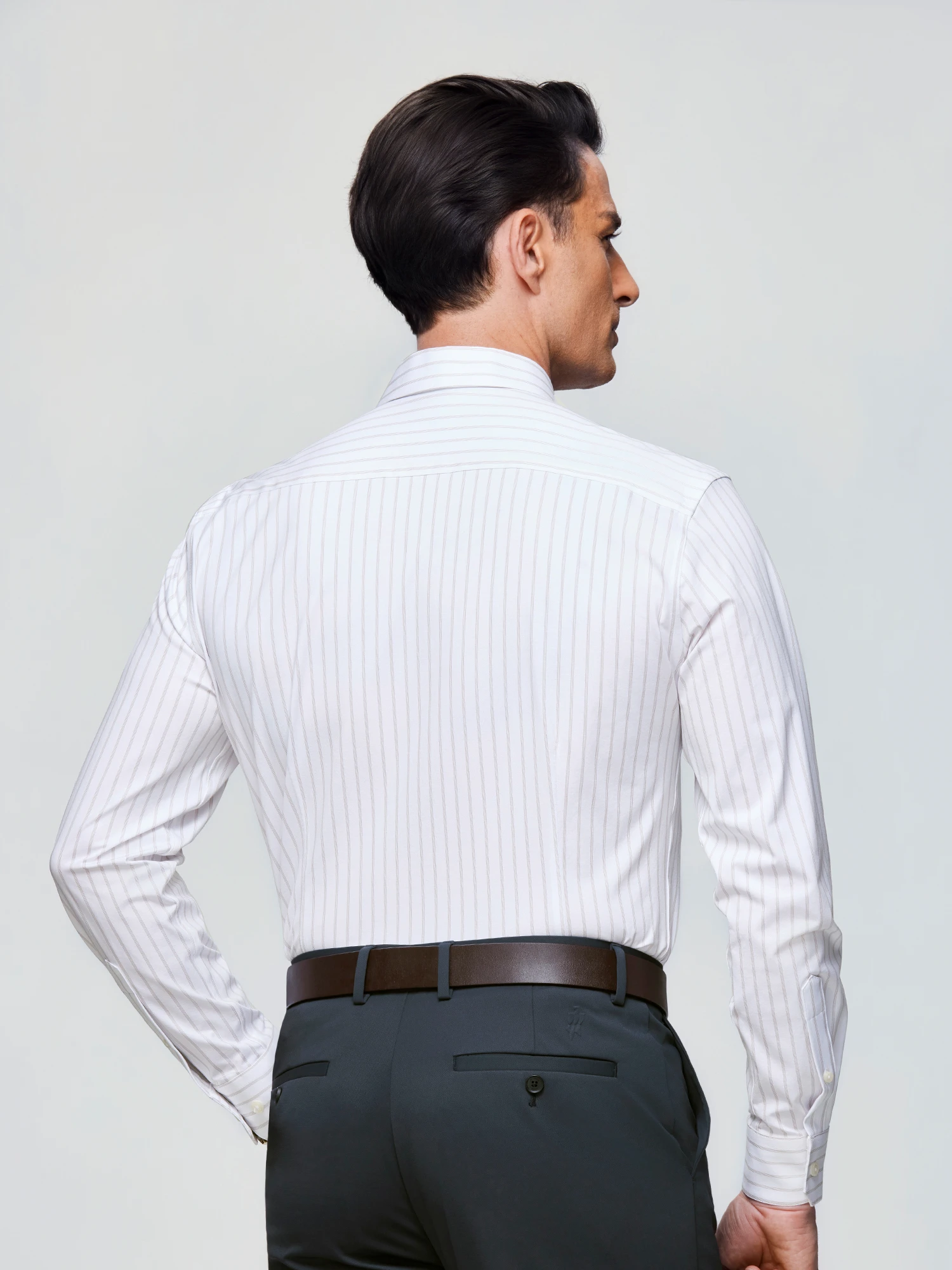 White Oak Ring Mocha Stripe Stretch Shirt