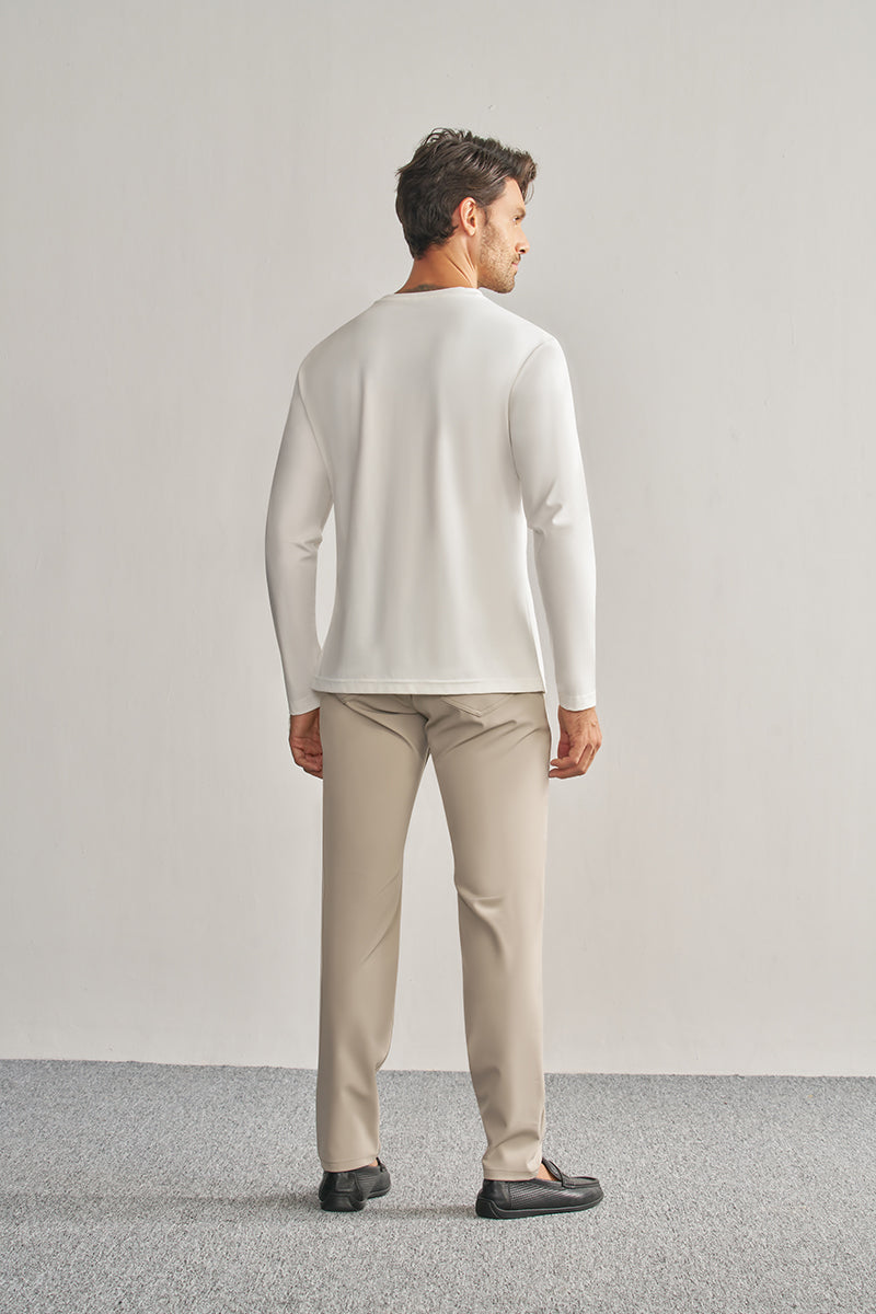 Late Fall White Crew Neck Stretch Polo Shirt-OWN DREAM Shirts