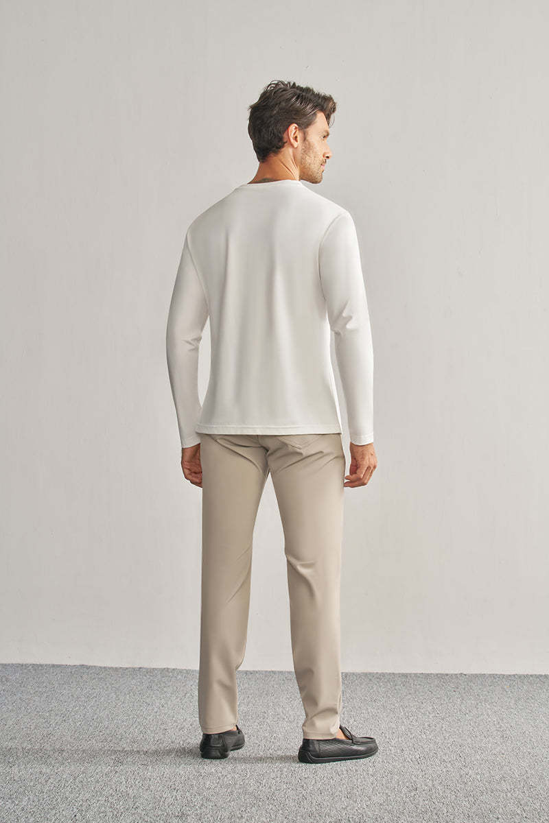 Late Fall White Crew Neck Stretch Polo Shirt-OWN DREAM Shirts