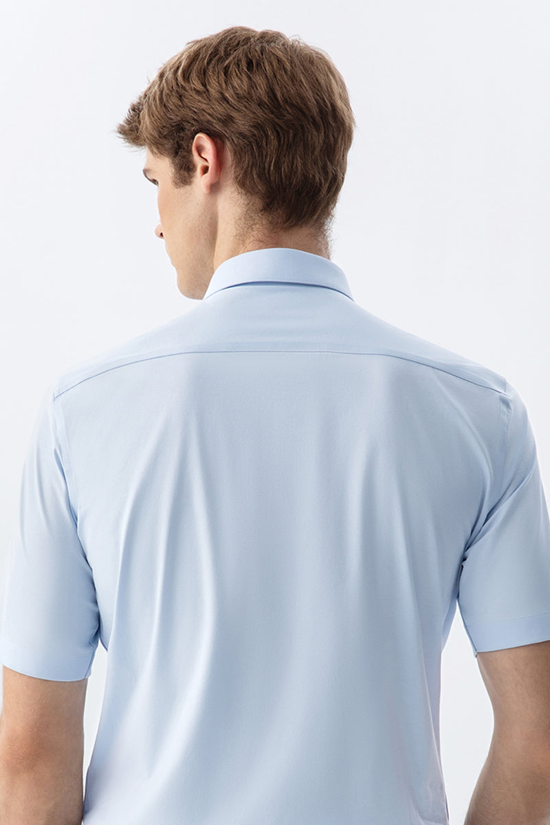 Non-Iron Stretch Supima Blue Short Sleeve Shirt-OWN DREAM Shirts