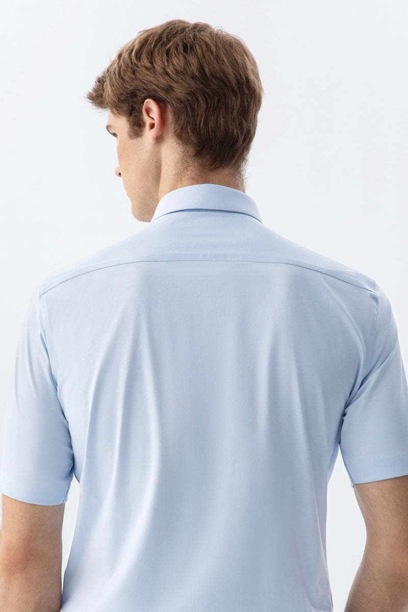 Non-Iron Stretch Supima Blue Short Sleeve Shirt-OWN DREAM Shirts