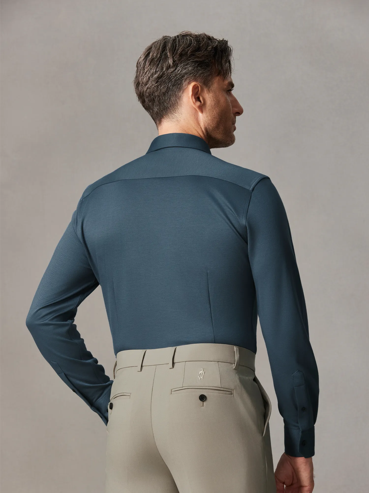 Deep Ocean Blue Wool-Silk Stretch Shirt