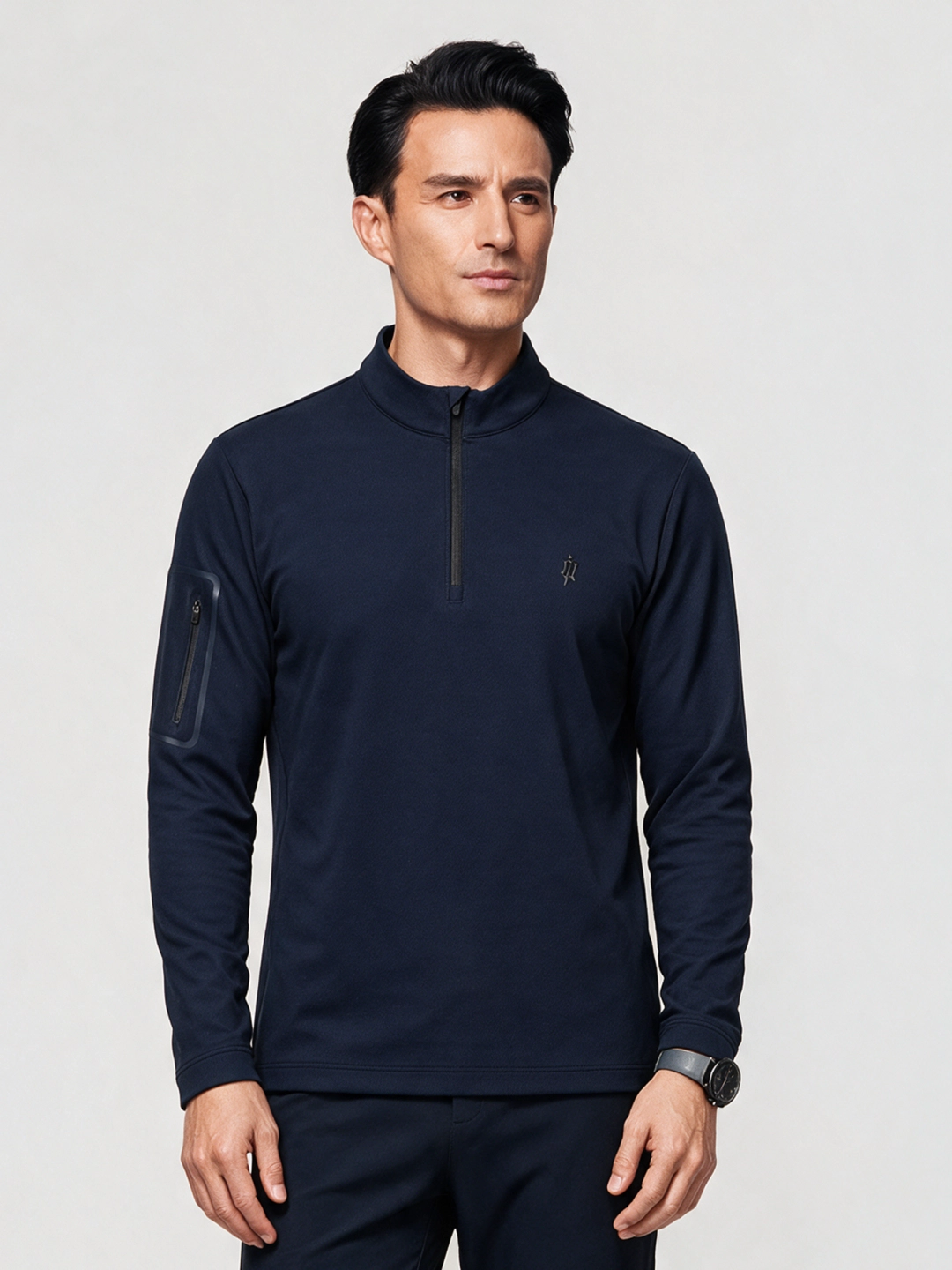 Midnight Navy long-sleeve half-zip Polo