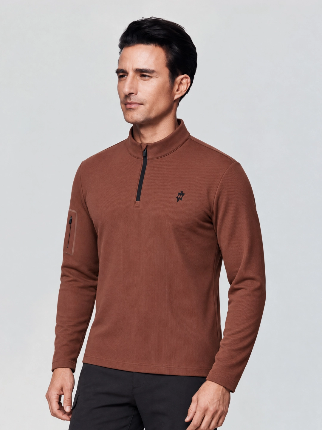 Terracotta long-sleeve half-zip Polo