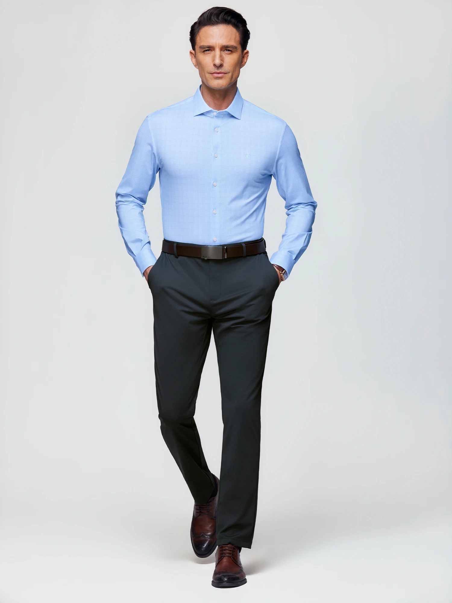 Clear Blue Check Stretch Shirt