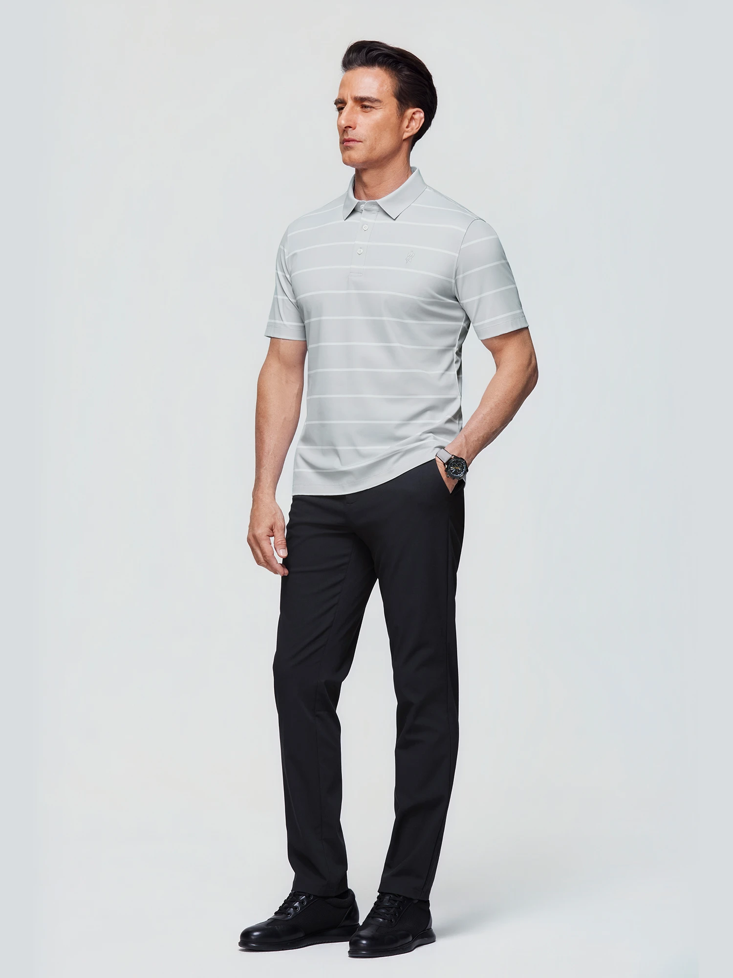 Soft Cloud Gray Stripe Stretch Polo