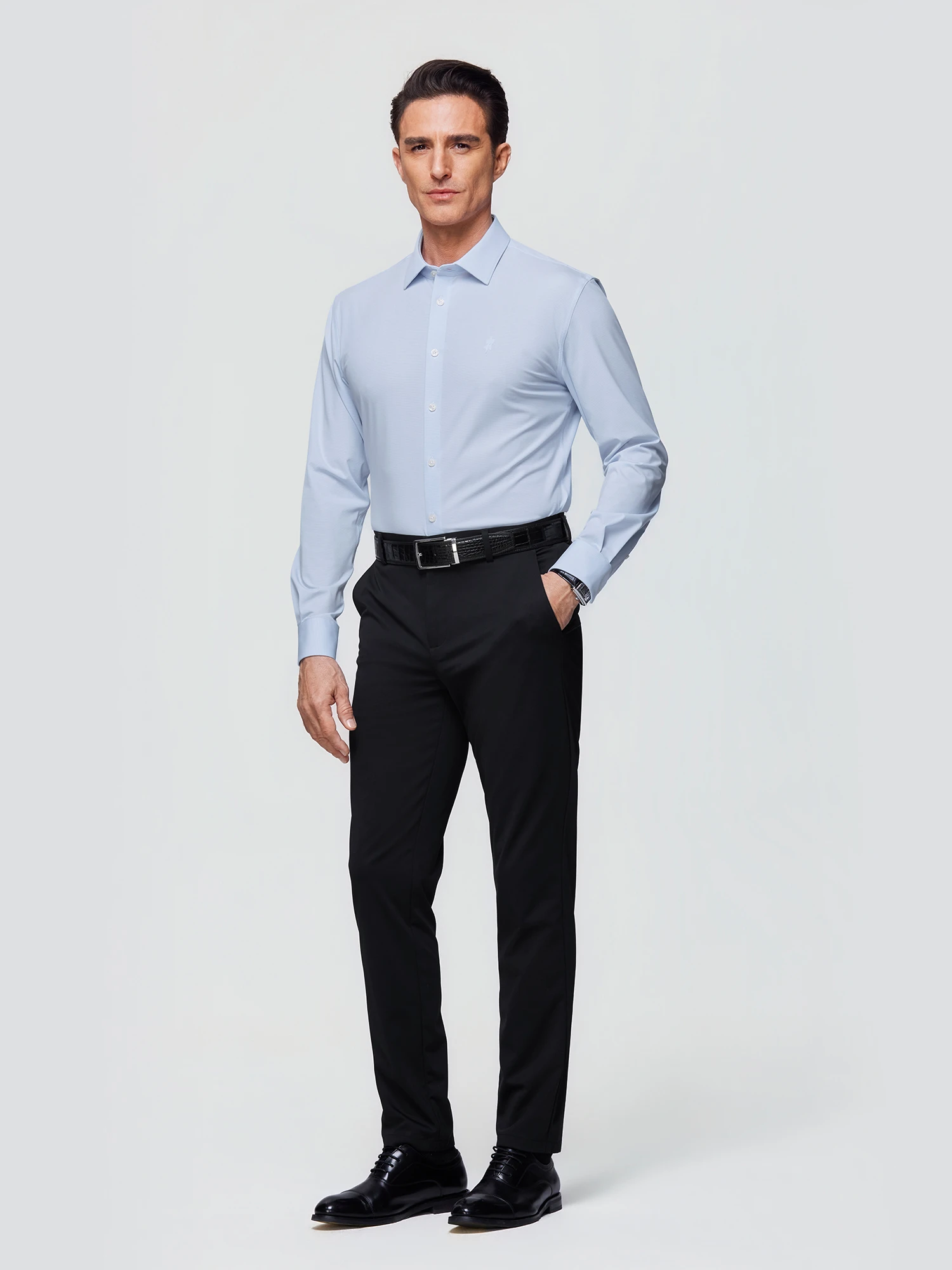 Light Blue Plaid Stretch Shirt