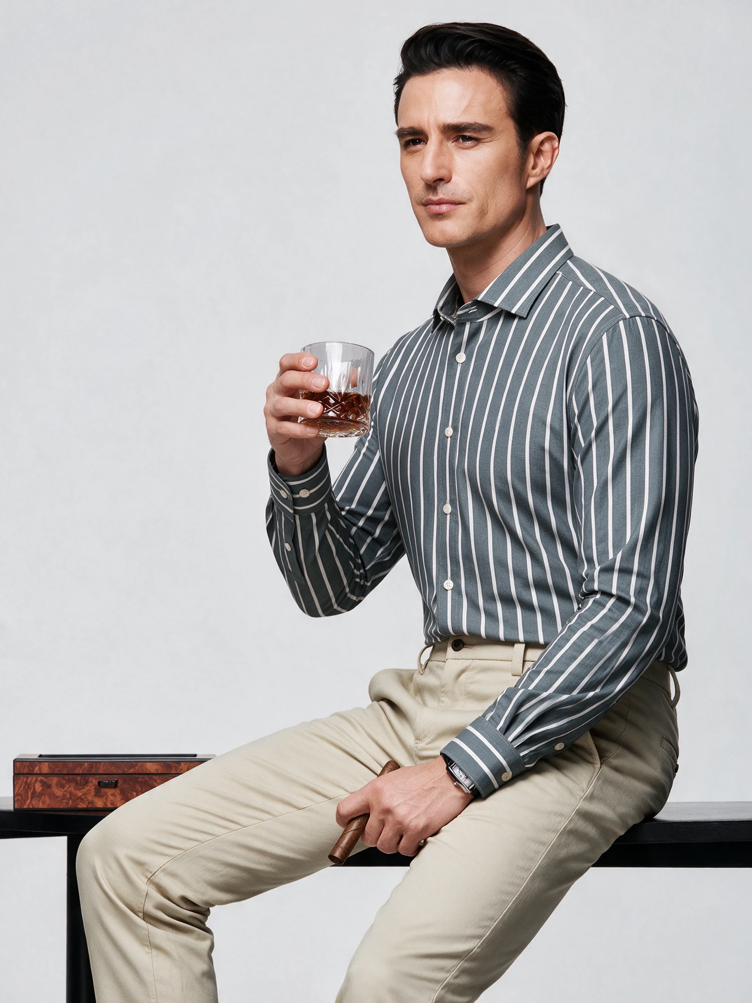 Mist Blue Stripe Stretch Shirt