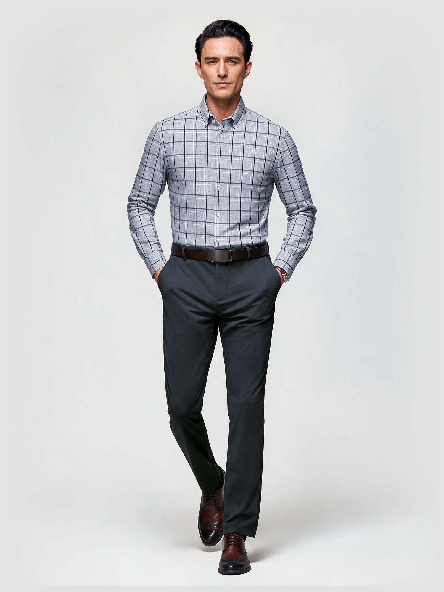 Mist Blue Check Stretch Shirt