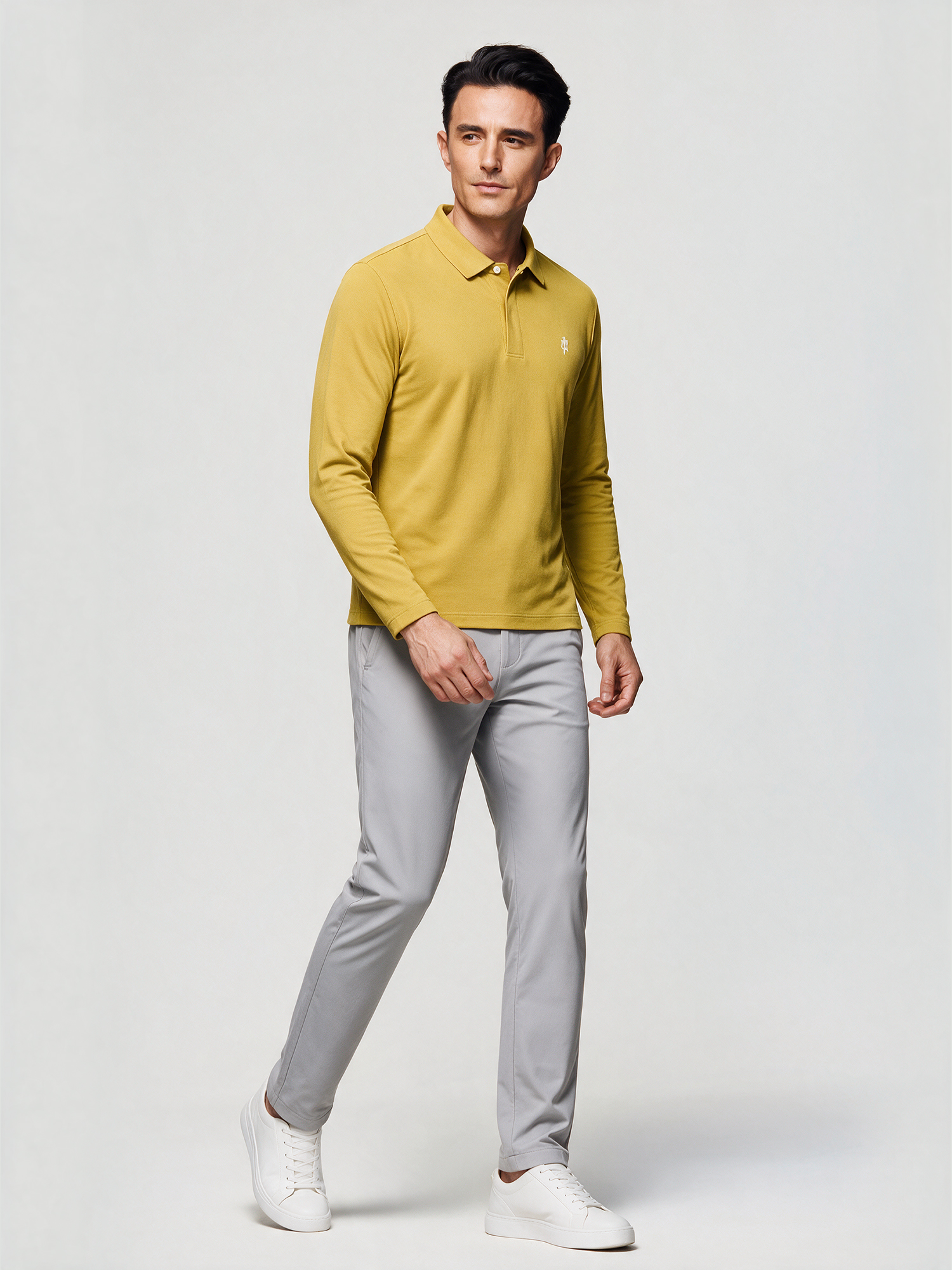 Amber Gold Long-Sleeve Stretch Polo