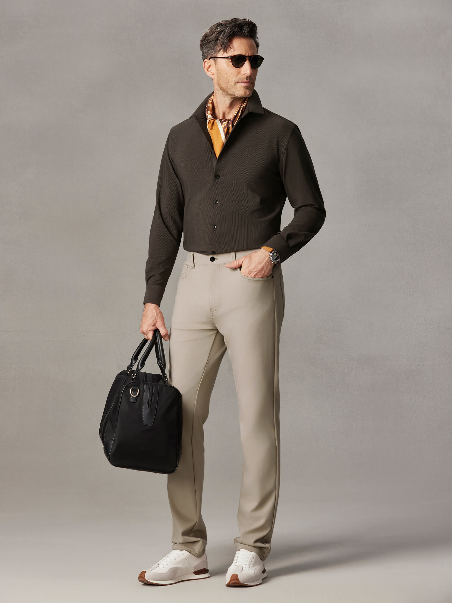 Mocha Brown Corduroy Stretch Shirt-Own Dream Shirts-Dress Shirts for Men