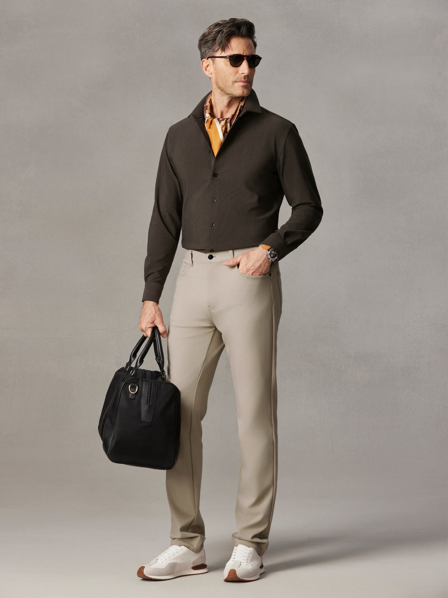 Mocha Brown Corduroy Stretch Shirt-Own Dream Shirts-Dress Shirts for Men