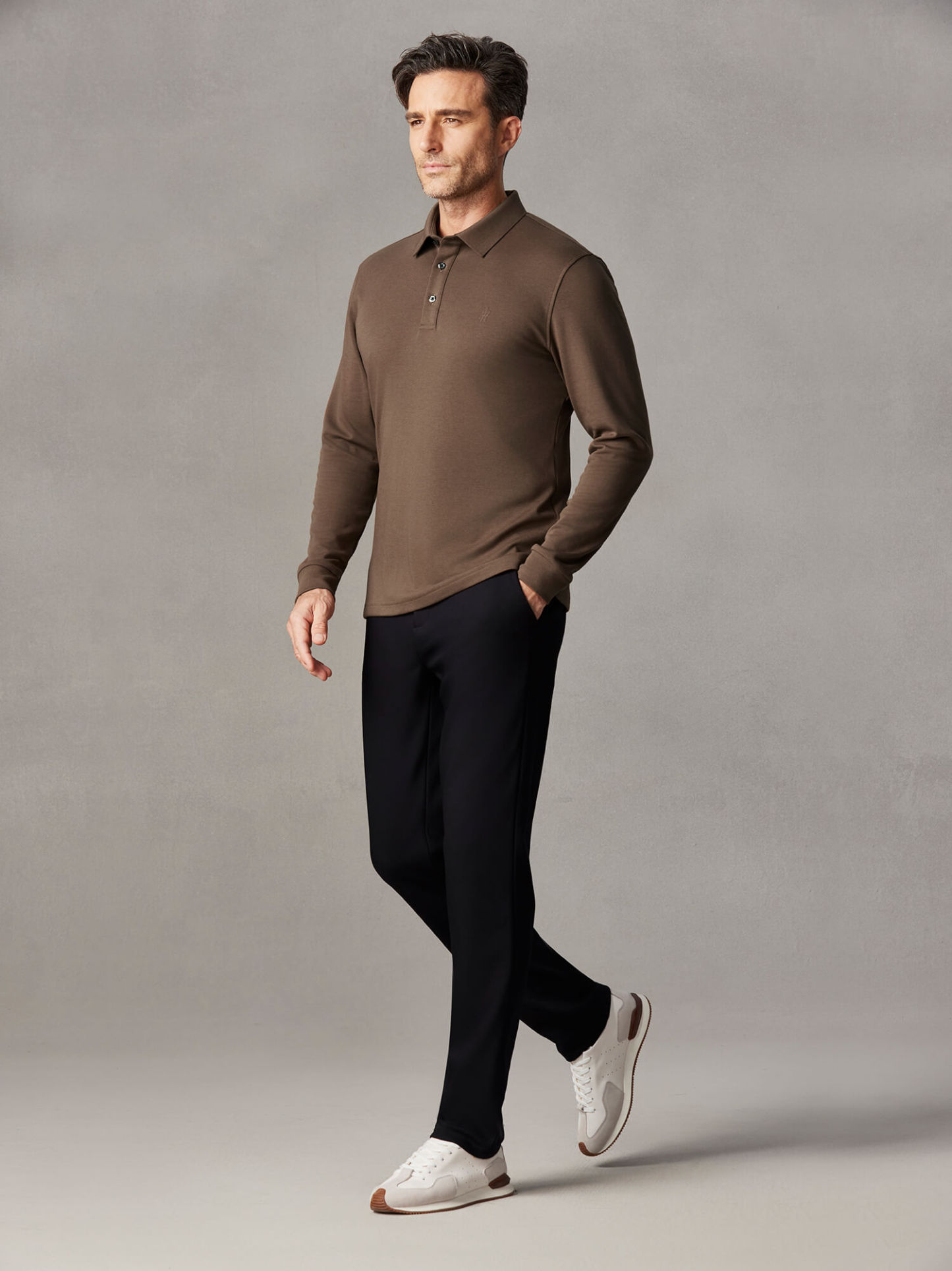 Desert Mocha Long-Sleeve Stretch Polo