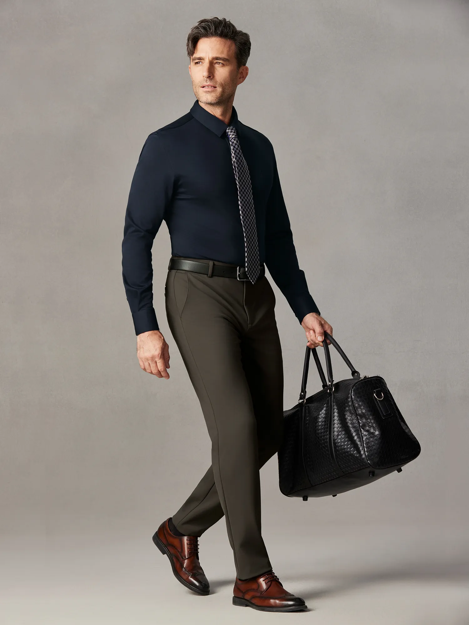 Midnight Navy Wool-Silk Stretch Shirt