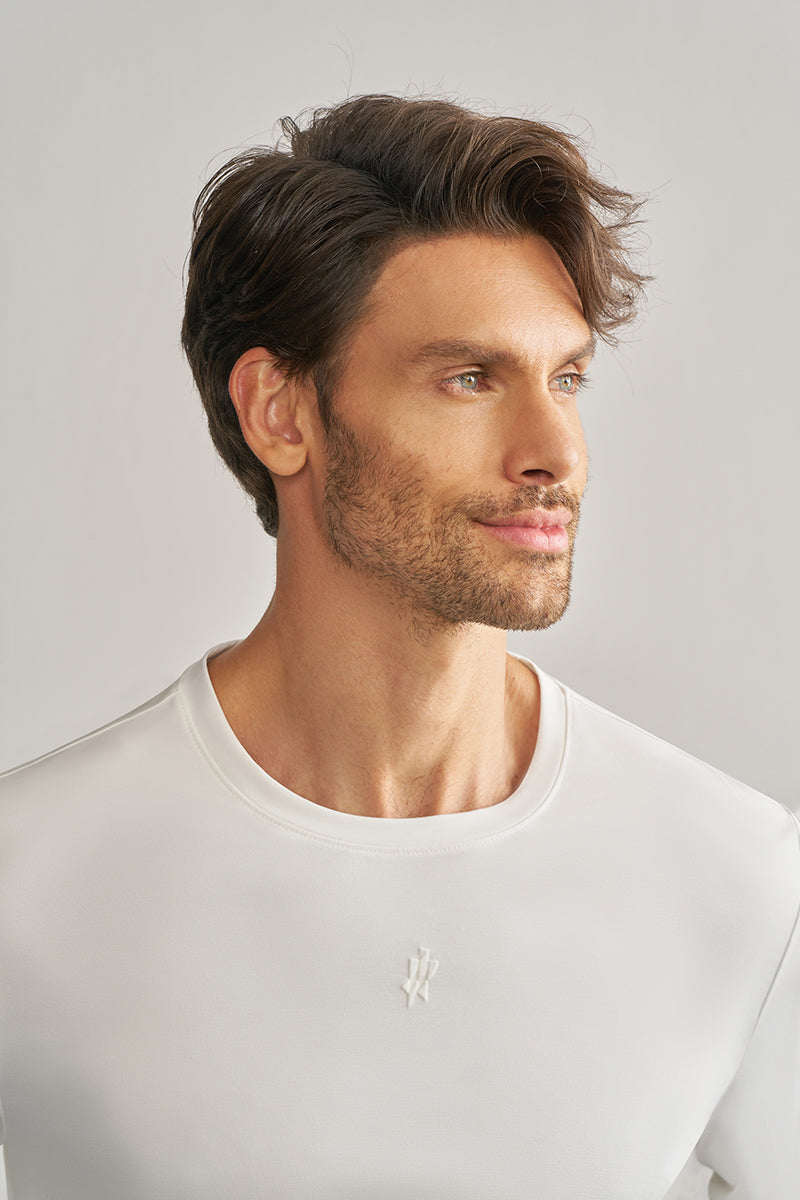 Late Fall White Crew Neck Stretch Polo Shirt-OWN DREAM Shirts