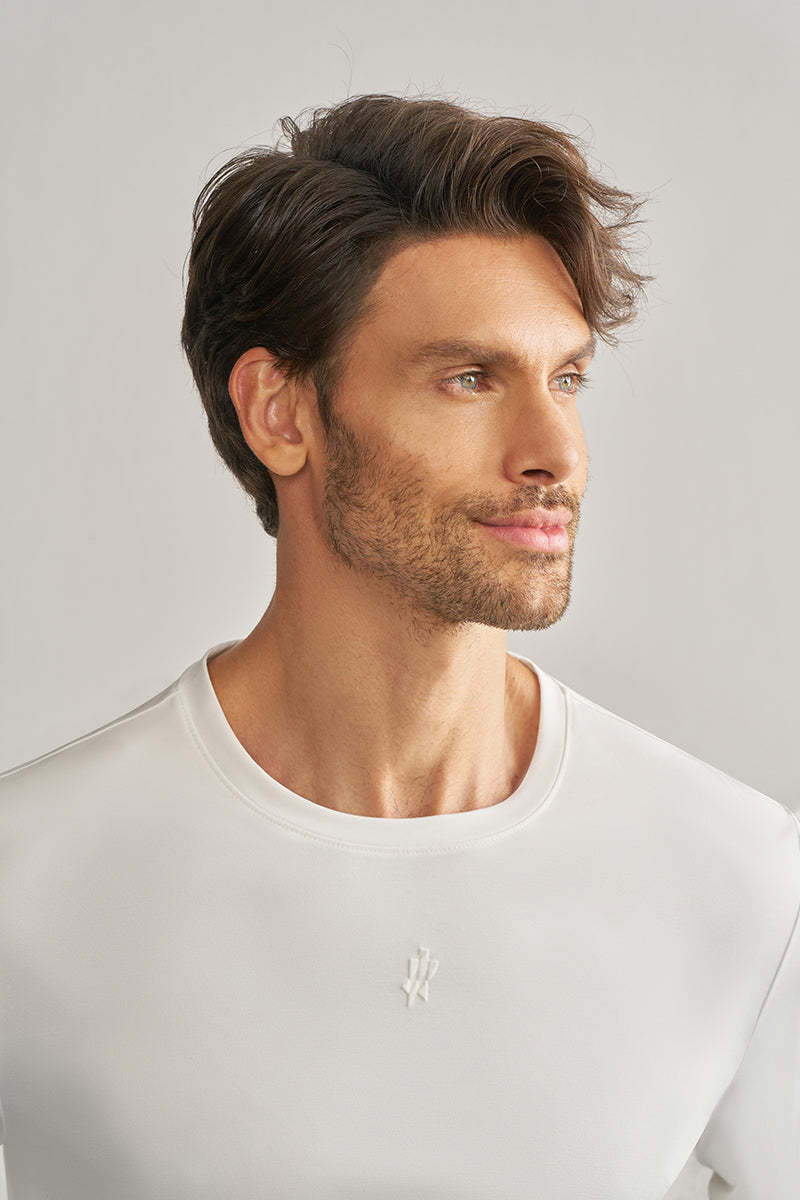 Late Fall White Crew Neck Stretch Polo Shirt-OWN DREAM Shirts