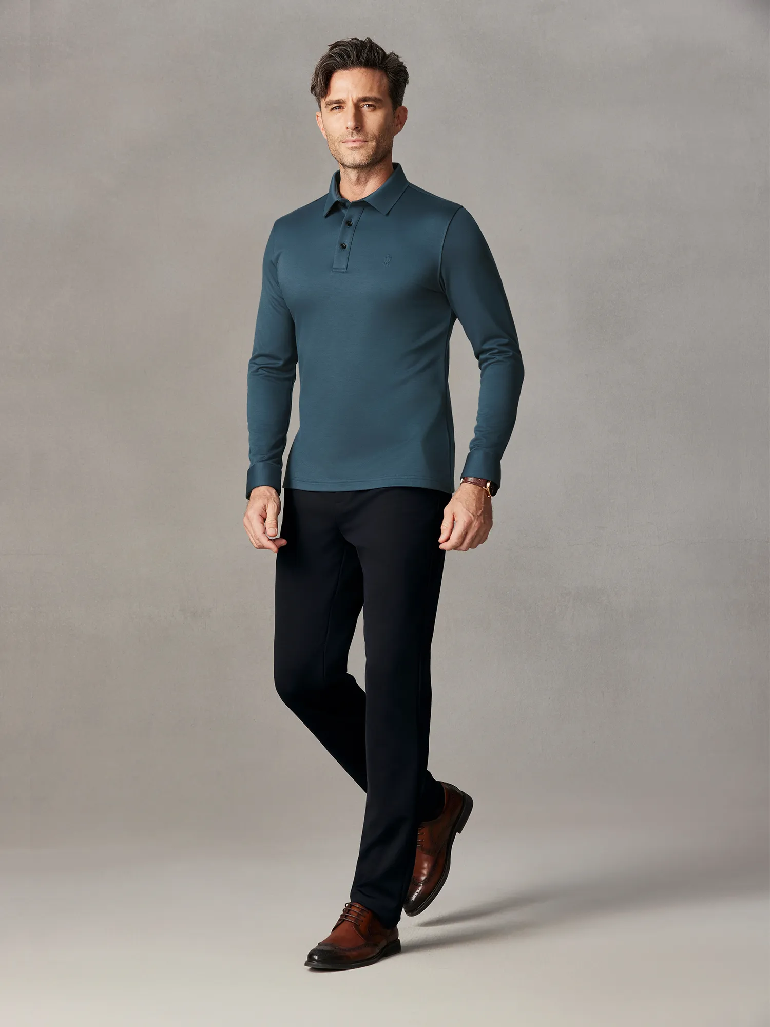 WarmTech Max Ocean Blue Silk Cashmere Stretch Polo