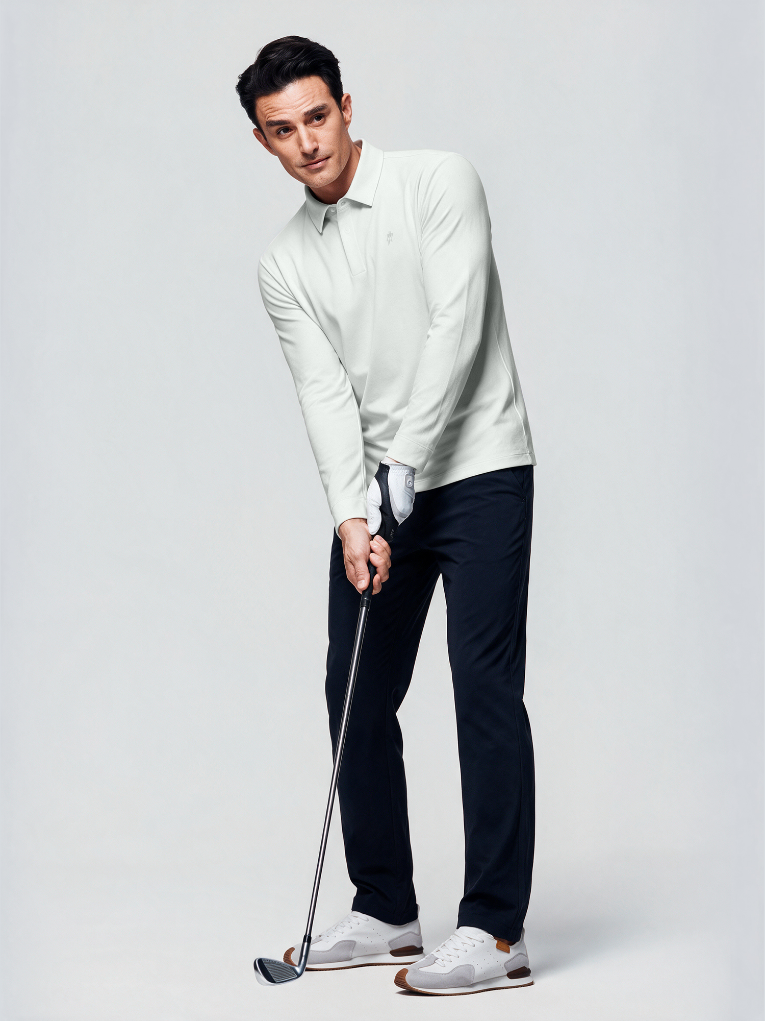 Ivory White Long-Sleeve Stretch Polo