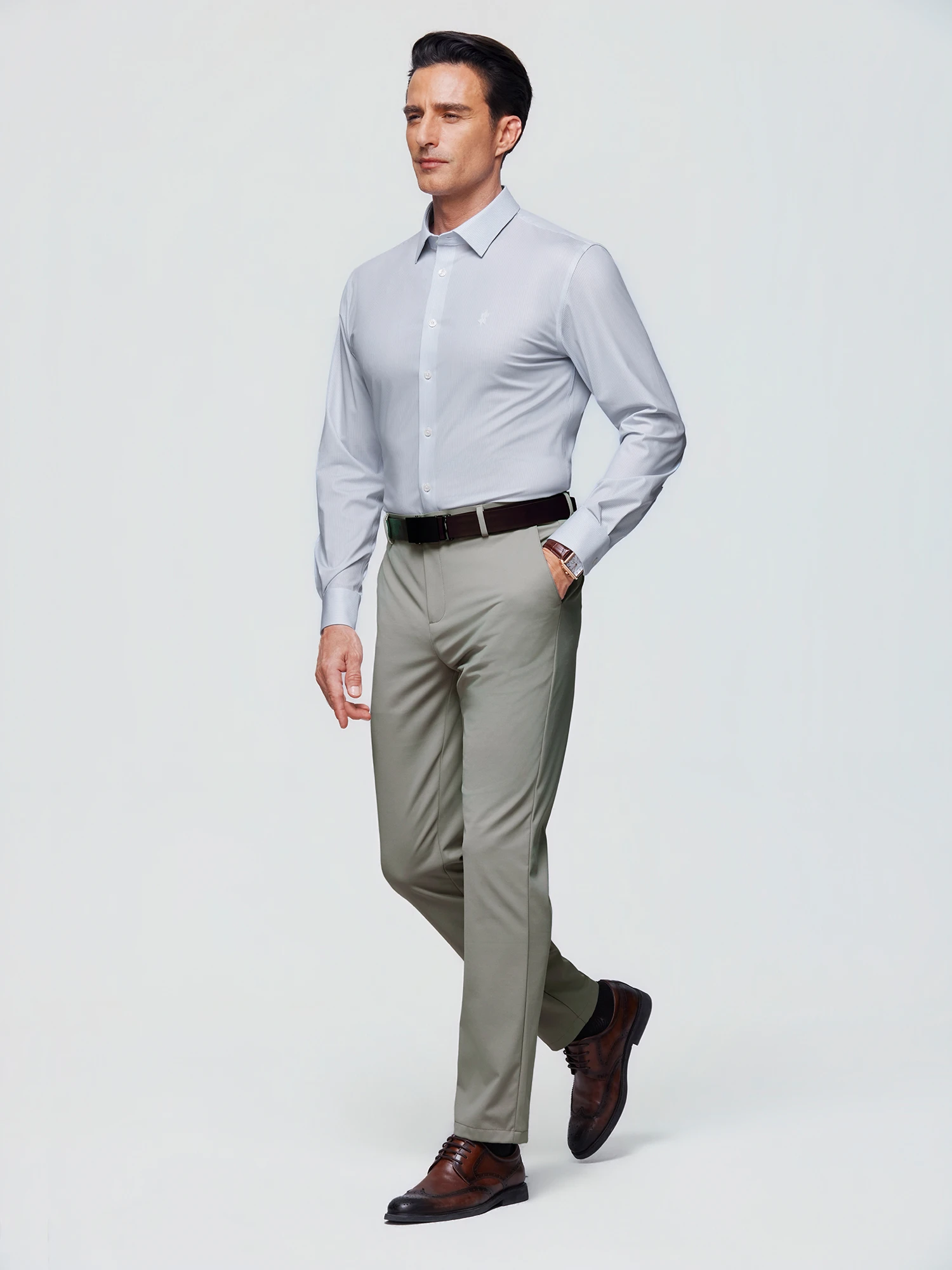 Snow Gray Stripe Stretch Shirt