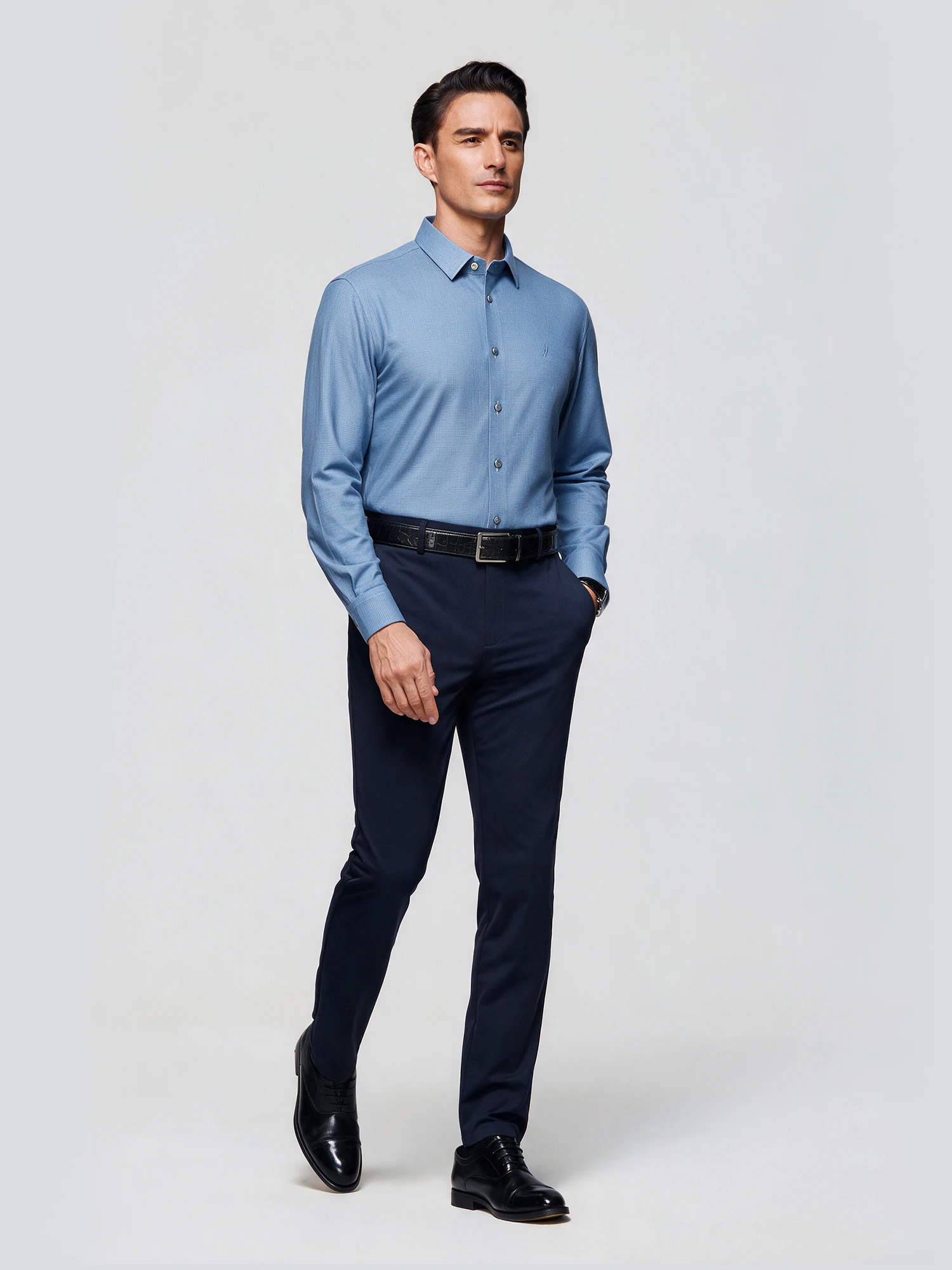 Ocean Blue Check Stretch Shirt