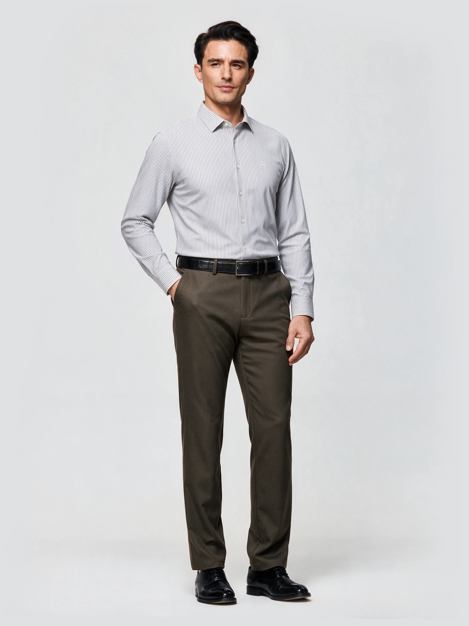 Breathable Stone Gray Stripe Stretch Shirt