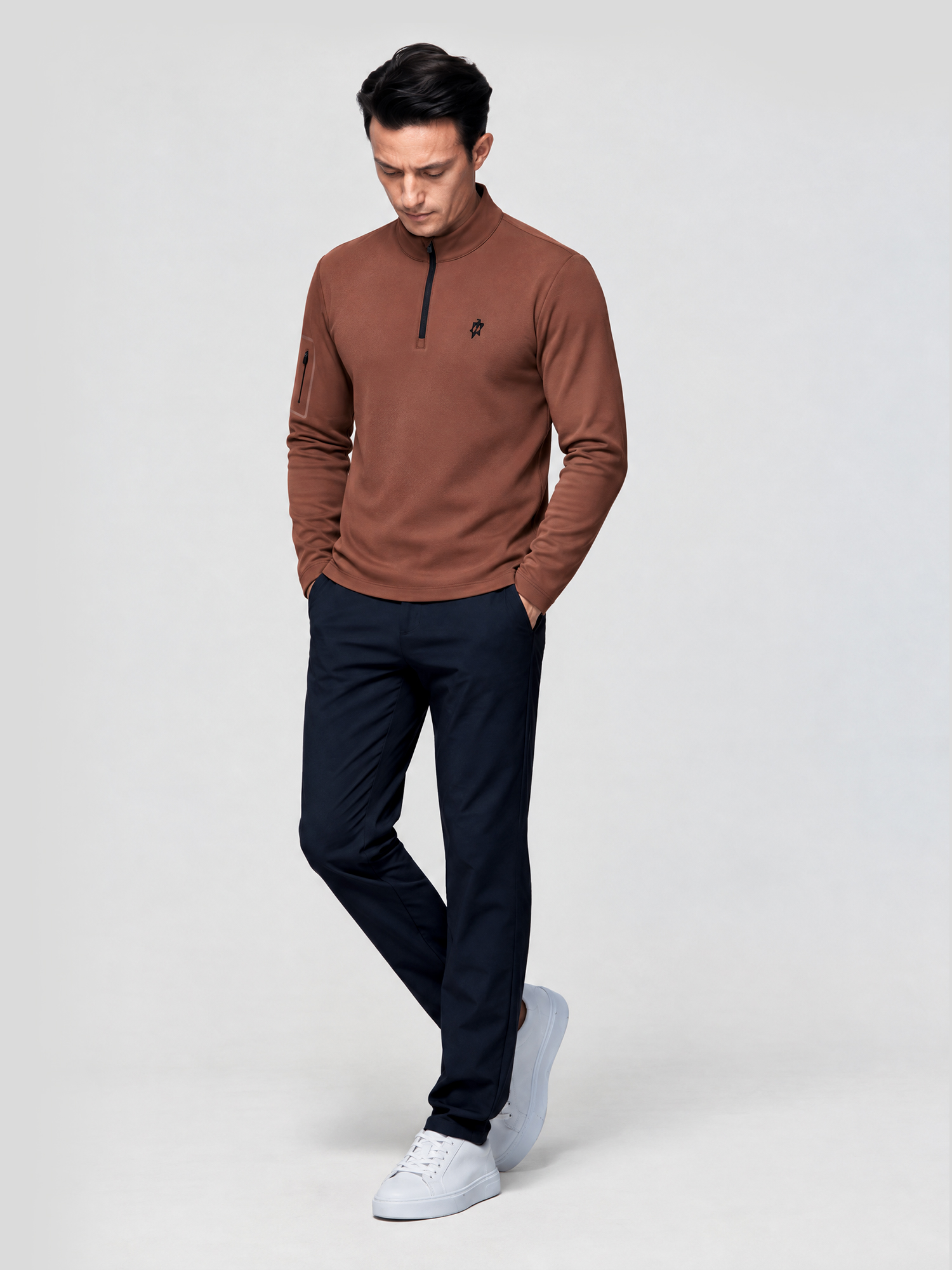 Oak Brown Long-Sleeve Stretch Polo