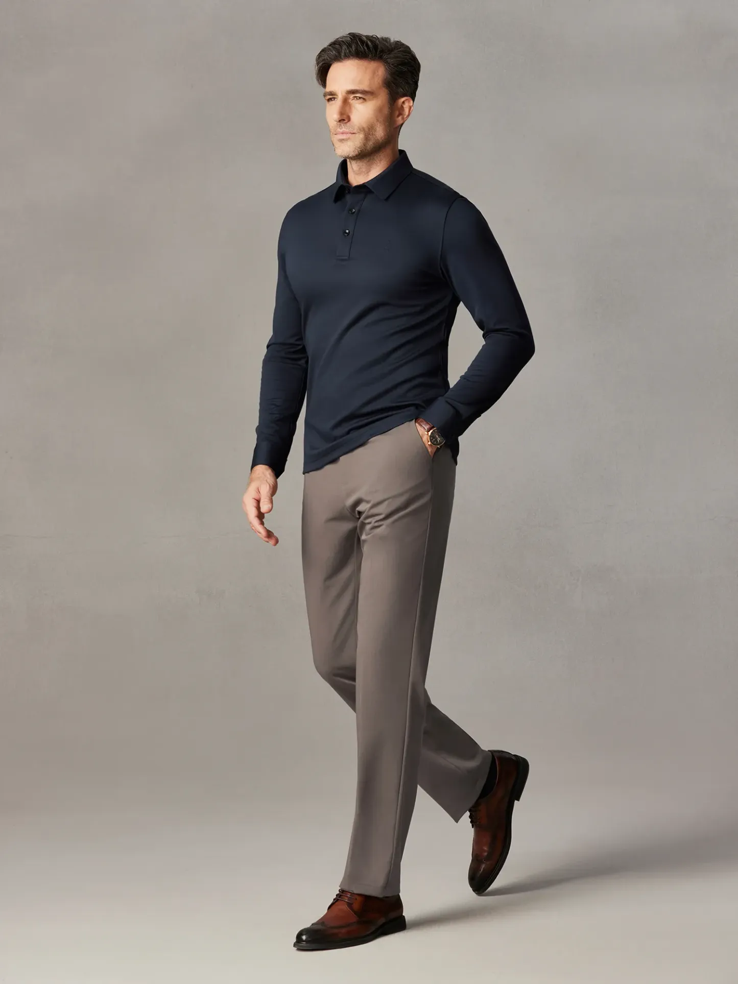 WarmTech Max Navy Blue Silk Cashmere Stretch Polo