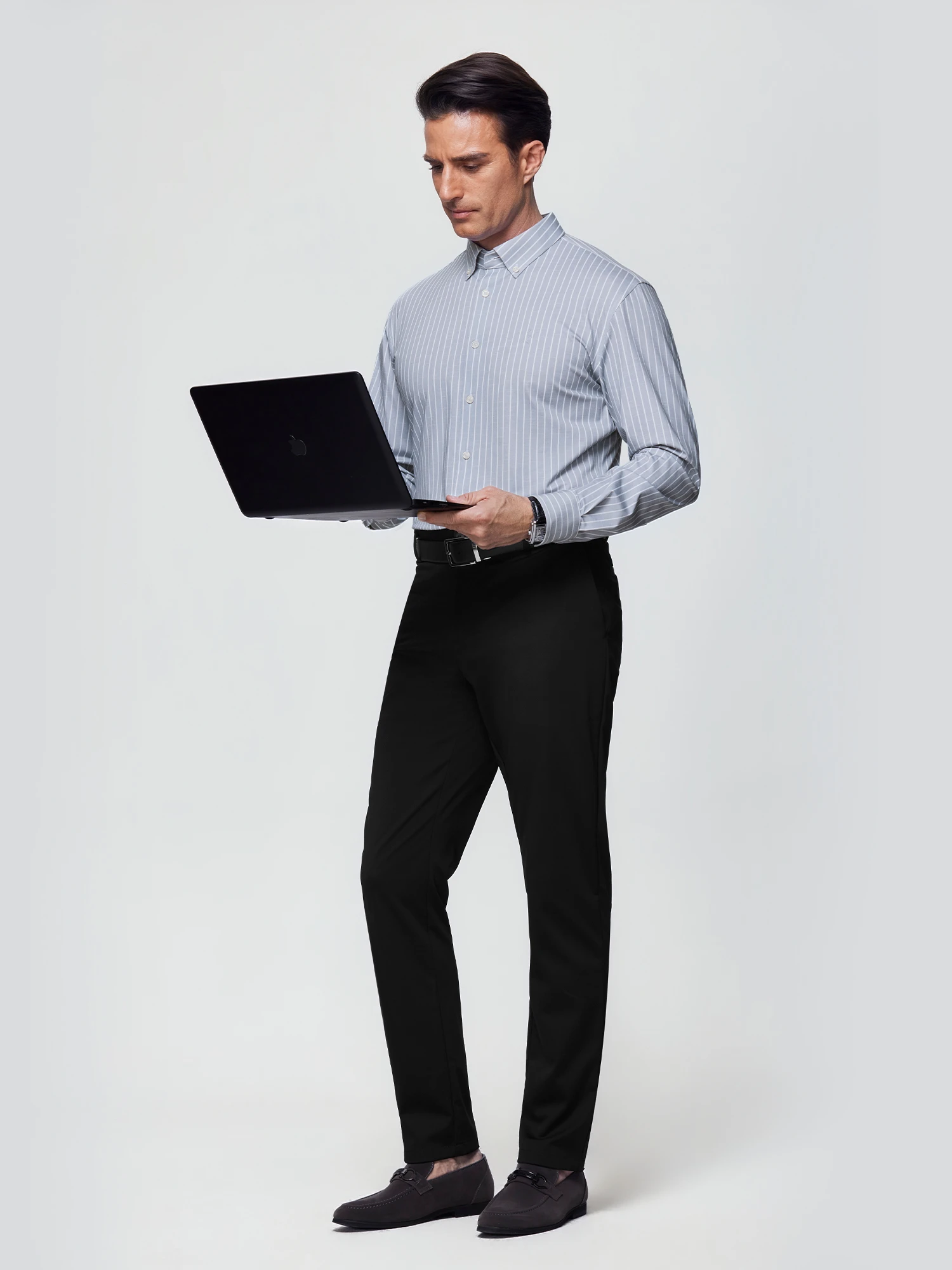 Dusk Rain Gray Stripe Stretch Shirt