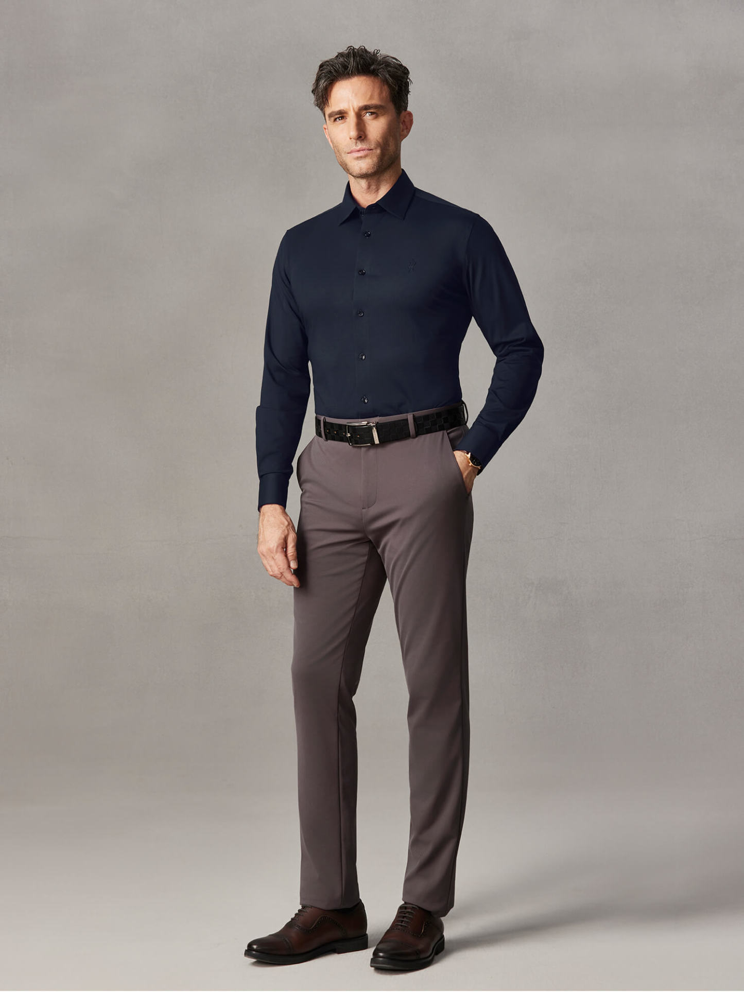 100S Thread Count High-Stretch Dark Blue Shirt-Own Dream Shirts-Dress Shirts for Men