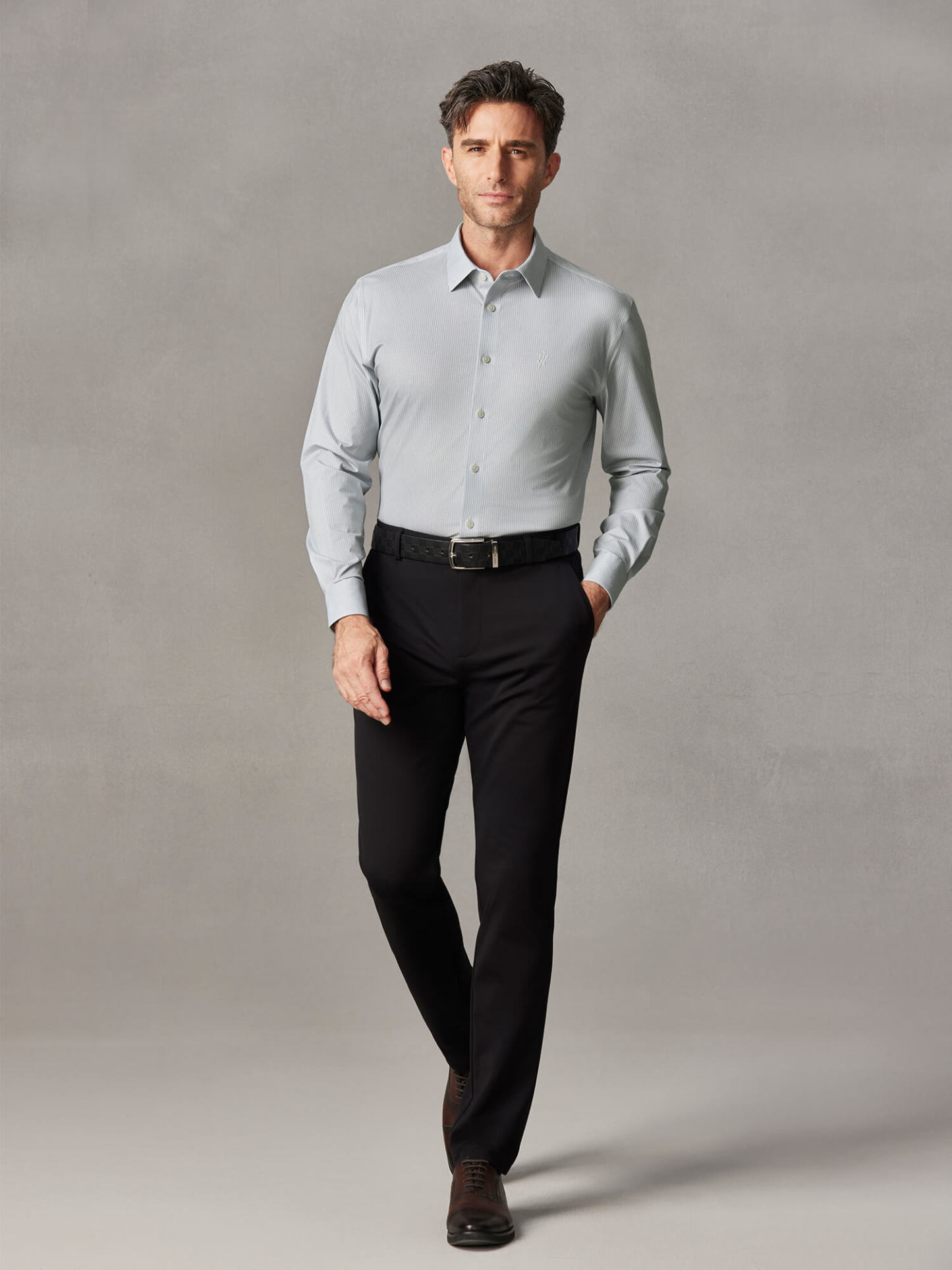 Mist Gray Stripe Pima Cotton High-Stretch Dress Shirt-Own Dream Shirts-Dress Shirts for Men