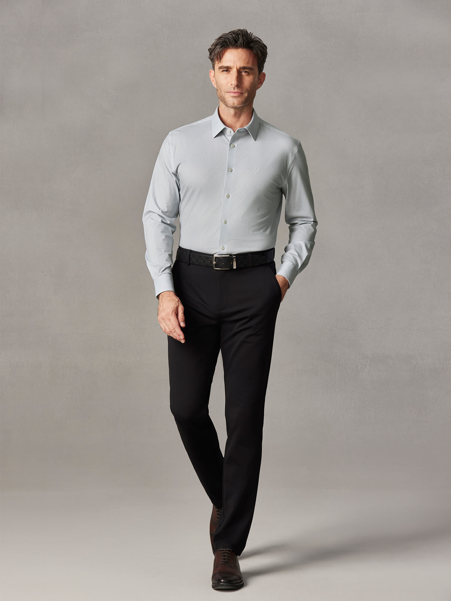 Mist Gray Stripe Pima Cotton High-Stretch Dress Shirt-Own Dream Shirts-Dress Shirts for Men