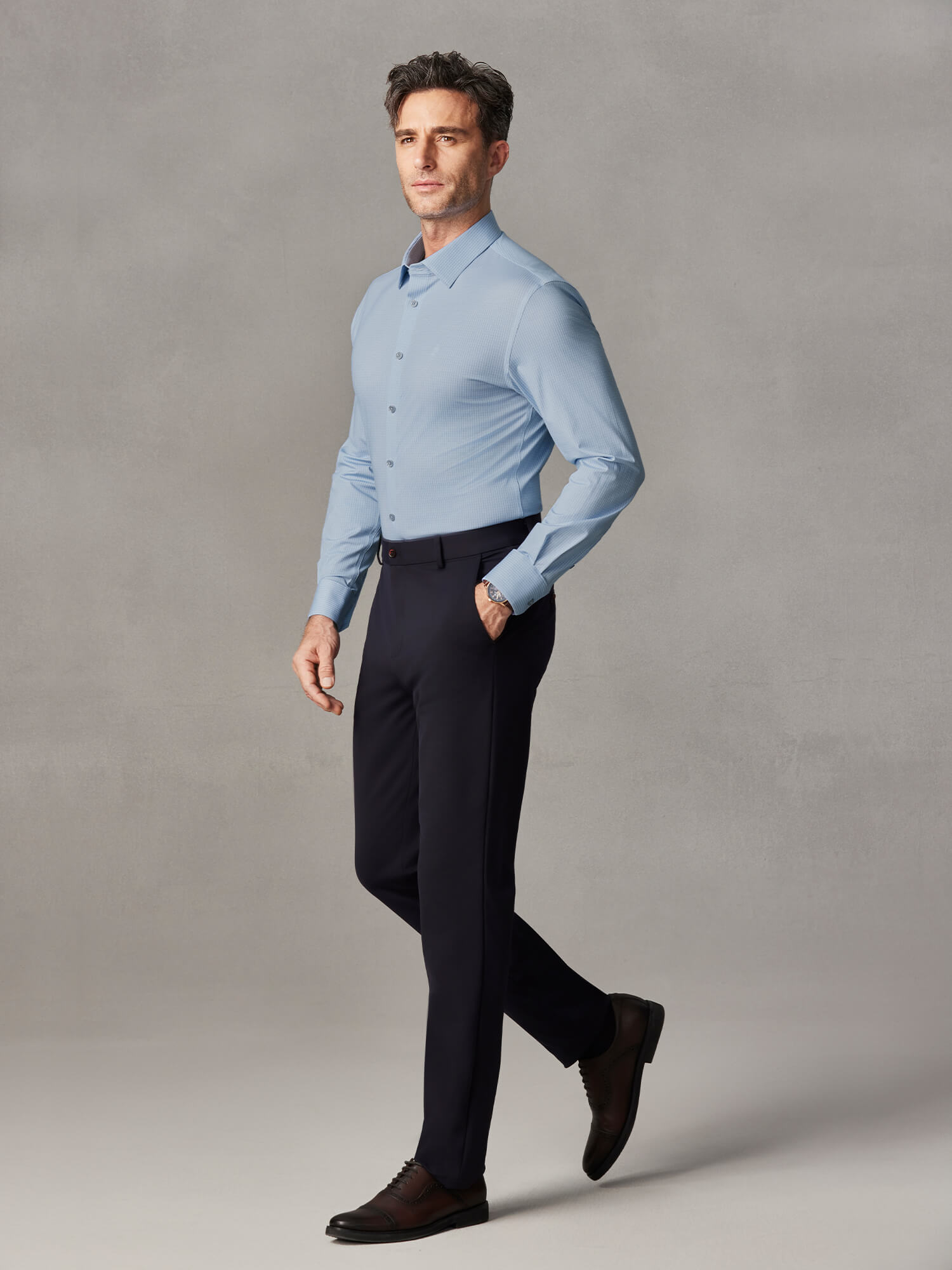 Aqua Sheen Slub Check Pima Cotton High-Stretch Dress Shirt-Own Dream Shirts-Dress Shirts for Men