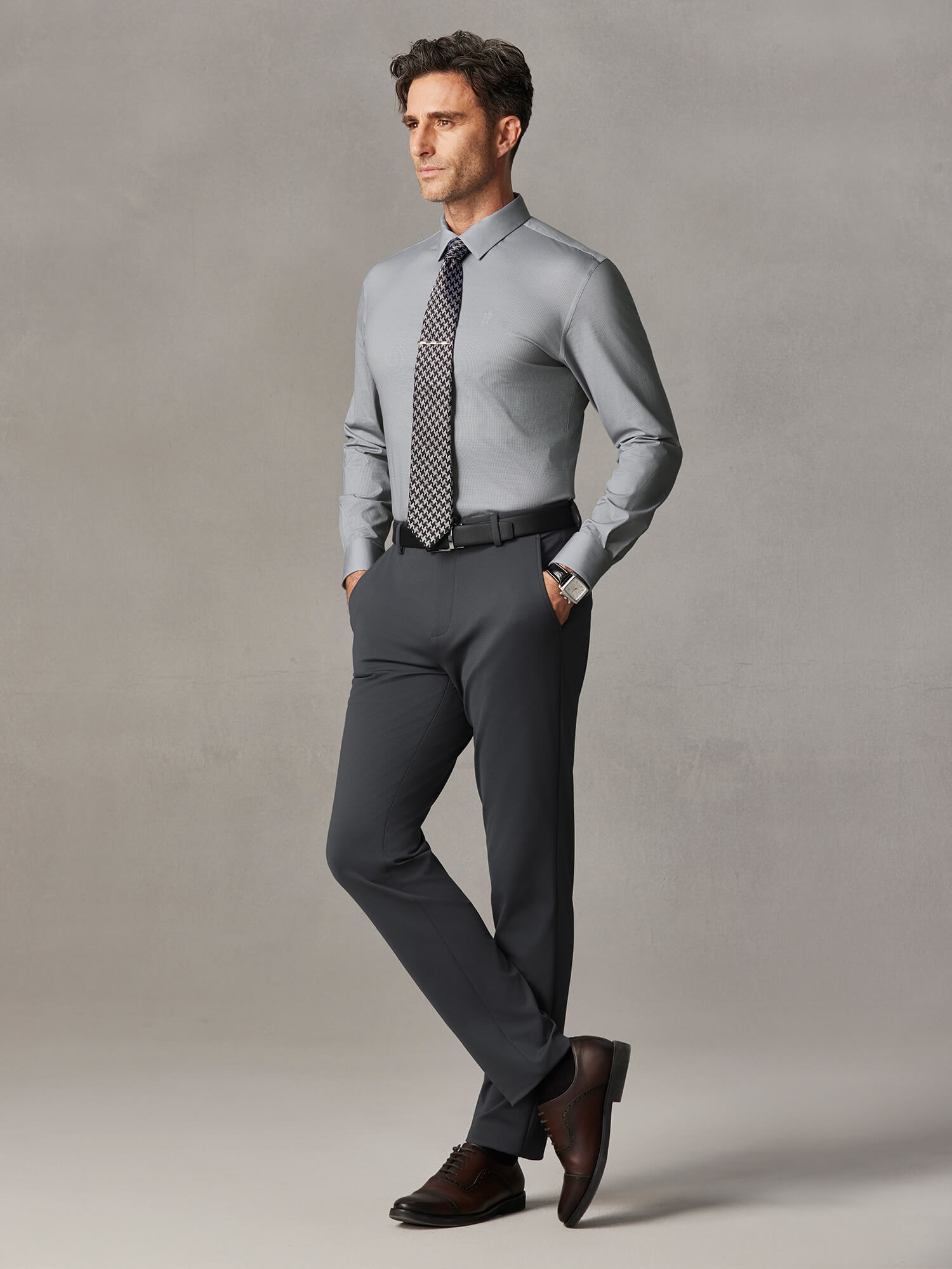 Starship Gray Check Stretch Pants-Own Dream Shirts-Dress Shirts for Men