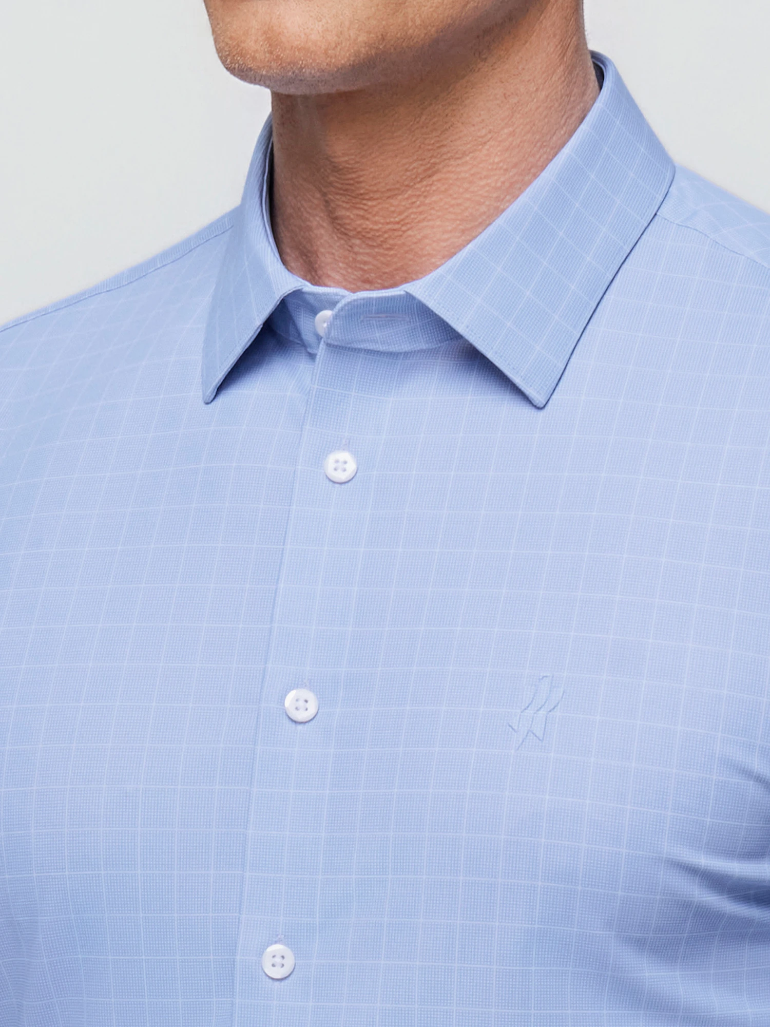 Light Blue Plaid Stretch Shirt