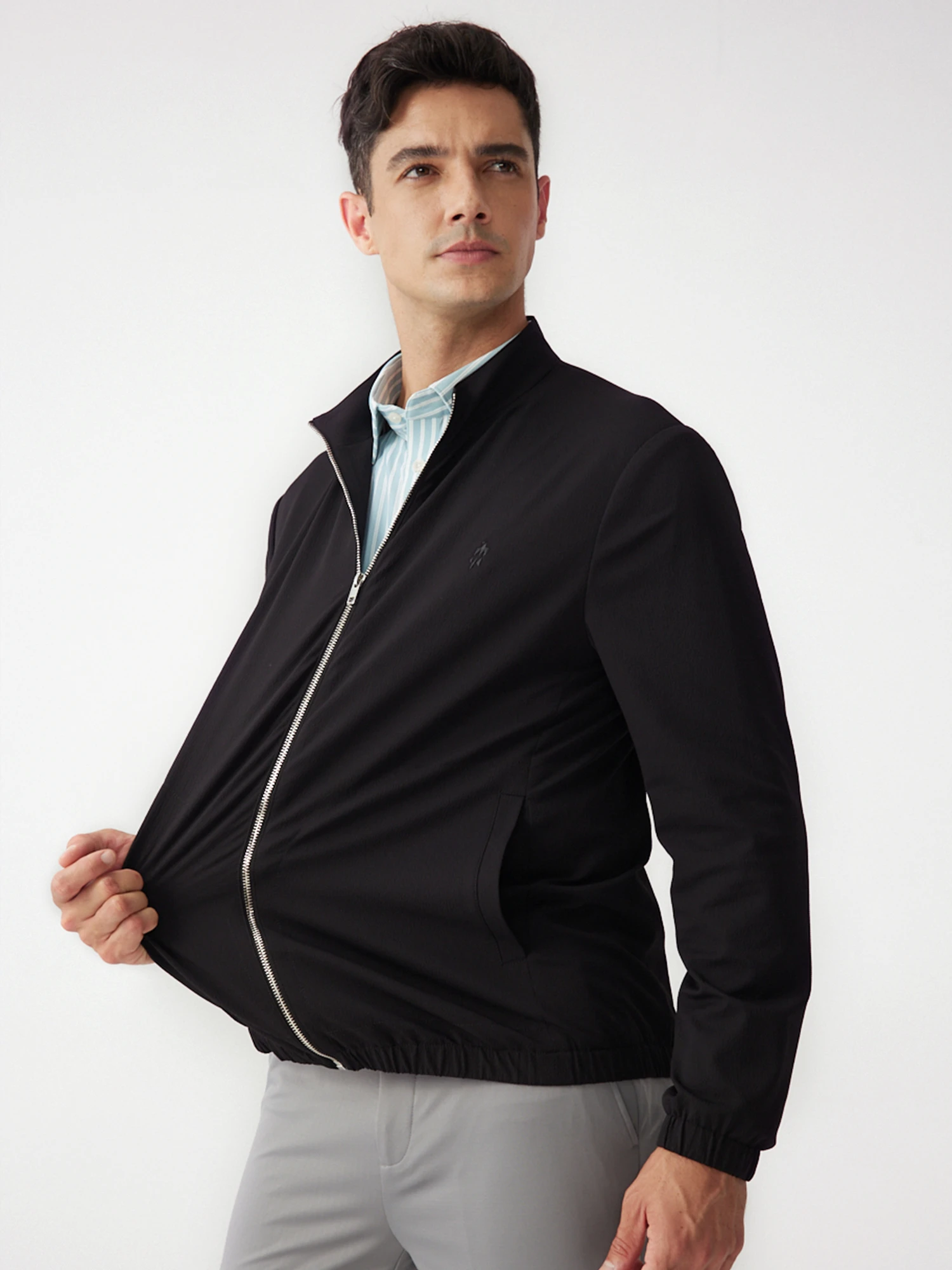 Jet Black Stretch Bomber Jacket