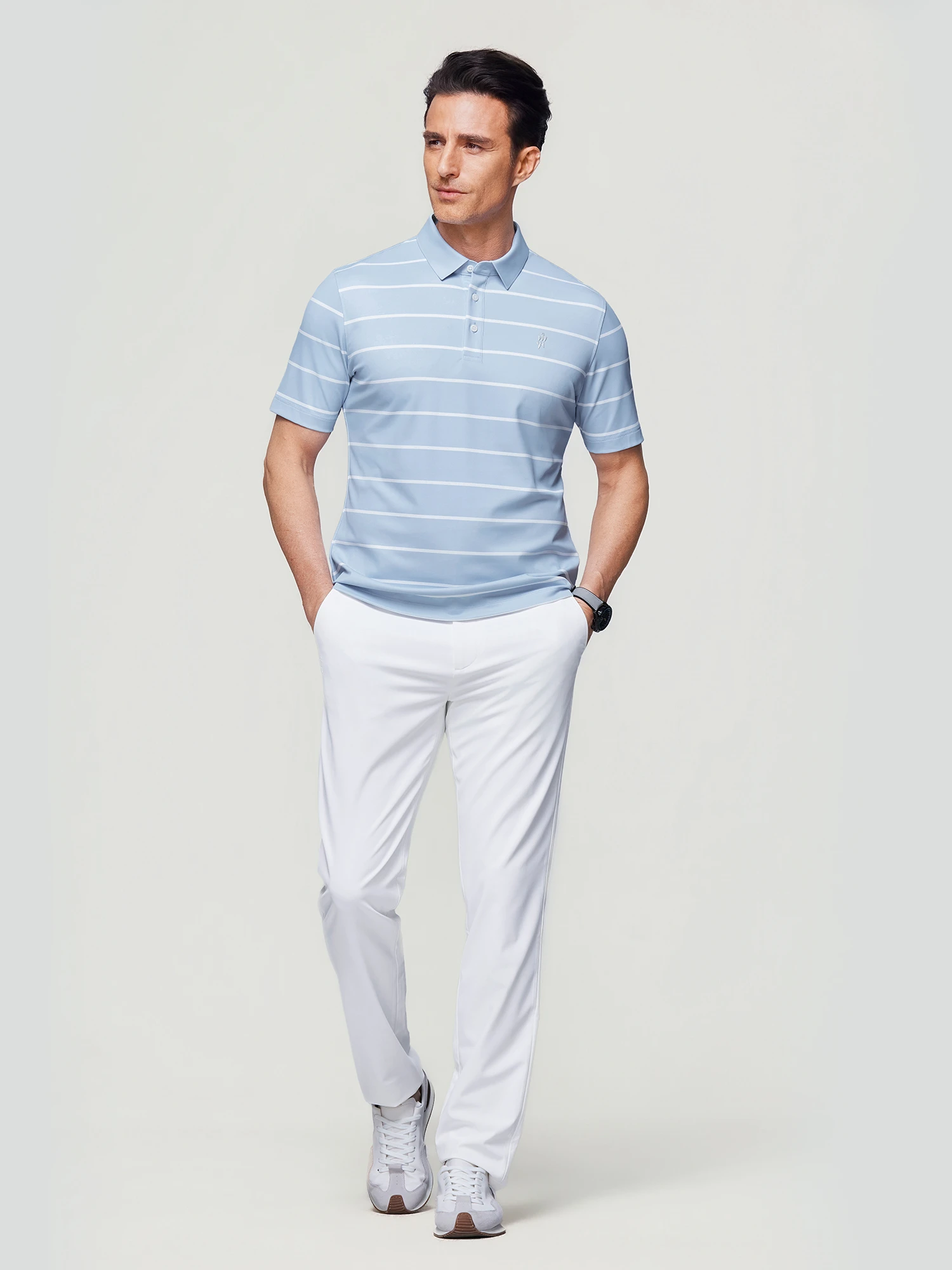 Clear Sky Blue Stripe Stretch Polo