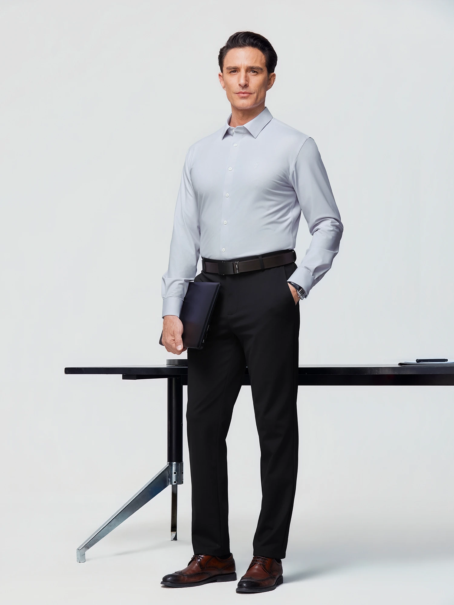 Jade Gray Plaid Stretch Shirt