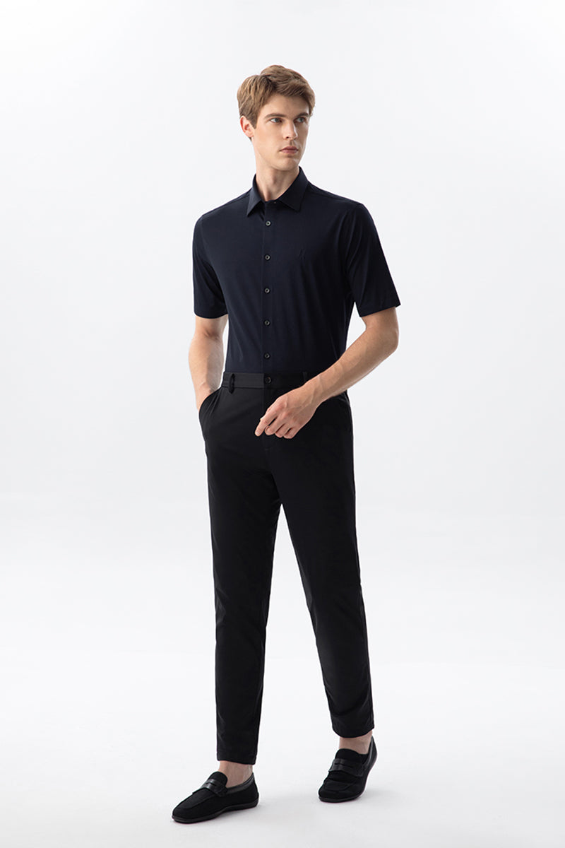 100S Thread Count Stretch Supima Dark Blue Short Sleeve Shirt-OWN DREAM Shirts