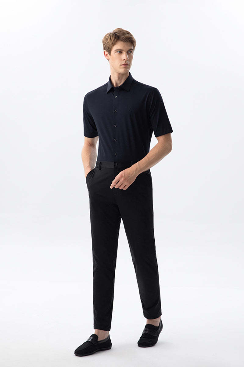 100S Thread Count Stretch Supima Dark Blue Short Sleeve Shirt-OWN DREAM Shirts