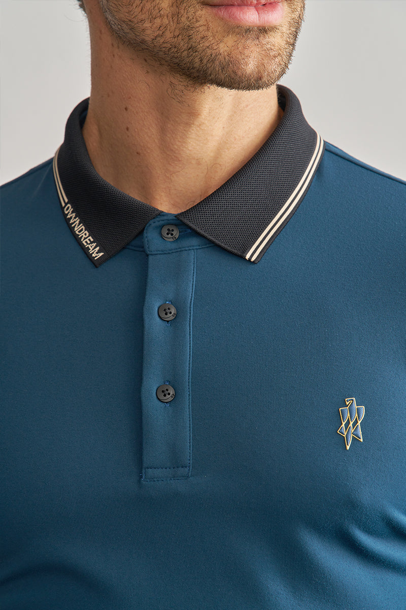Cyan Long Sleeve Stretch Polo Shirt-OWN DREAM Shirts