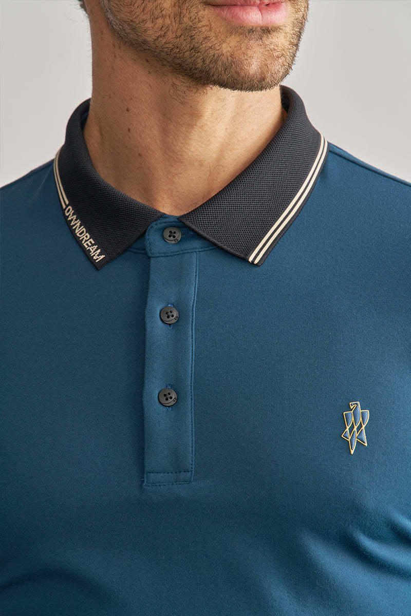 Cyan Long Sleeve Stretch Polo Shirt-OWN DREAM Shirts