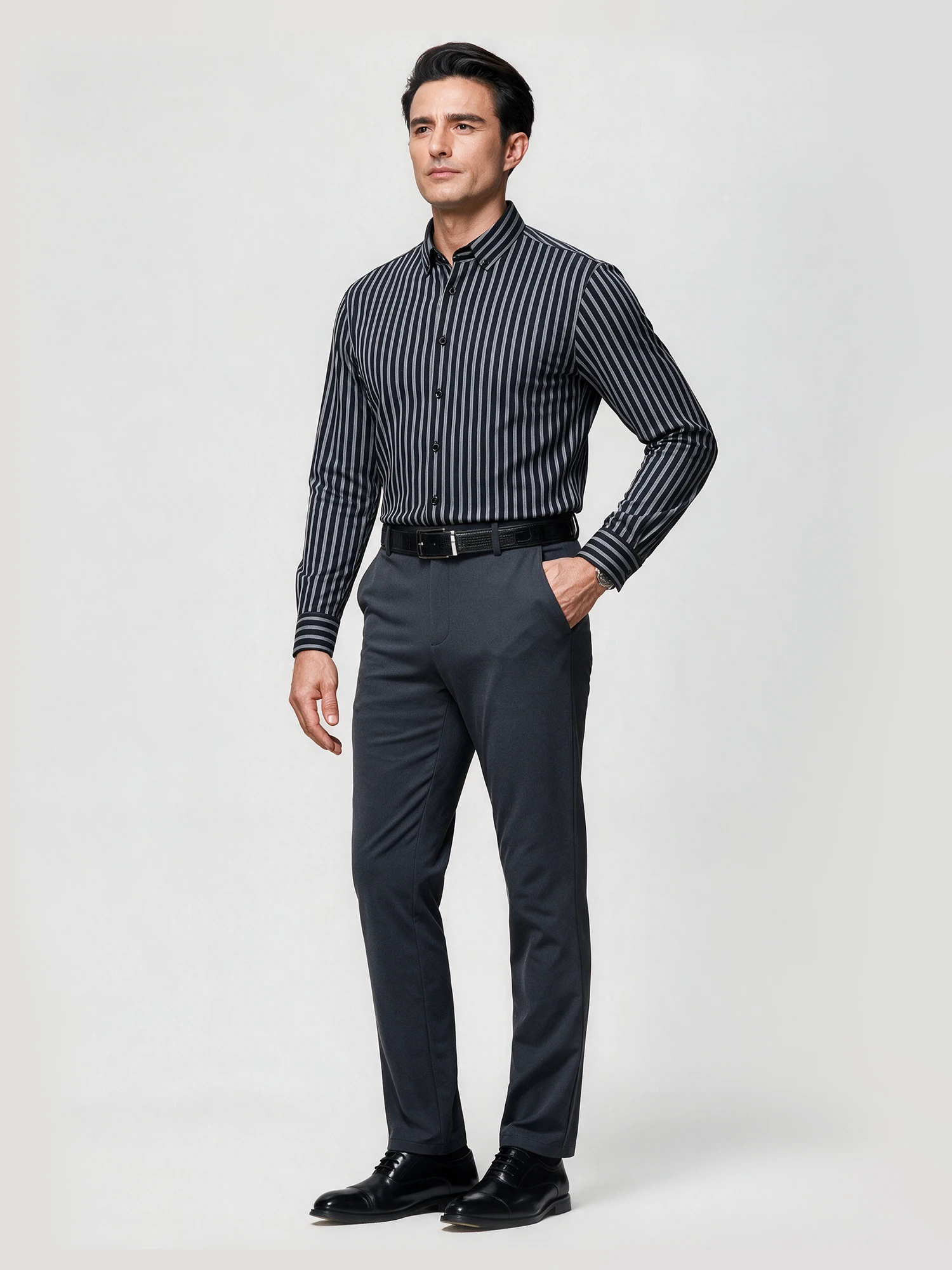 Deep Navy Stripe Stretch Shirt