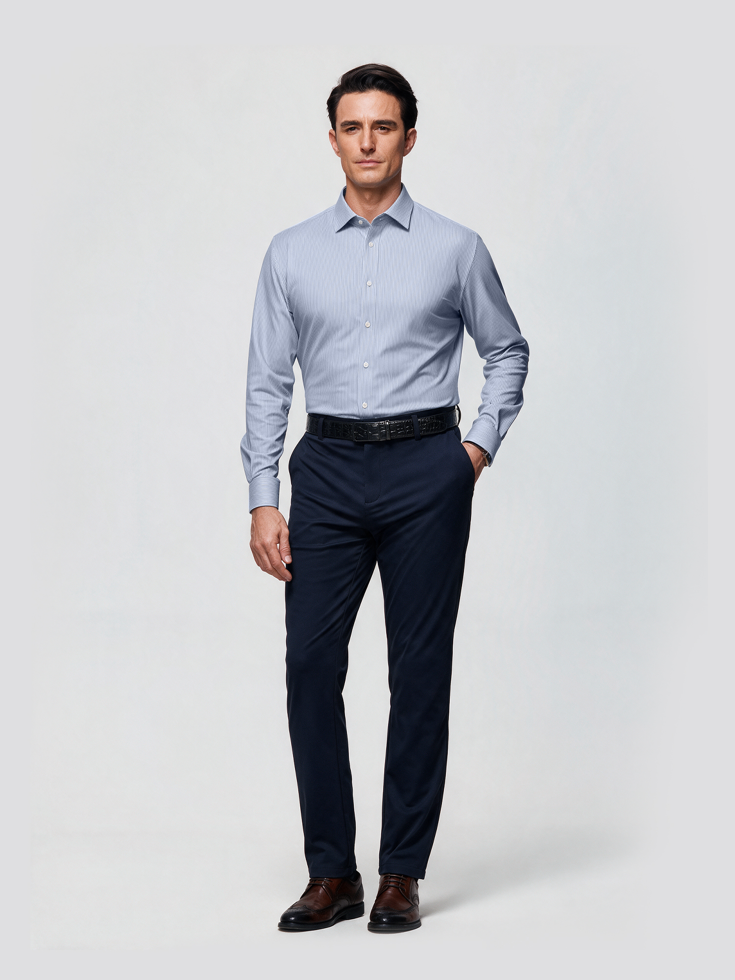 Ocean Blue Stripe Stretch Shirt