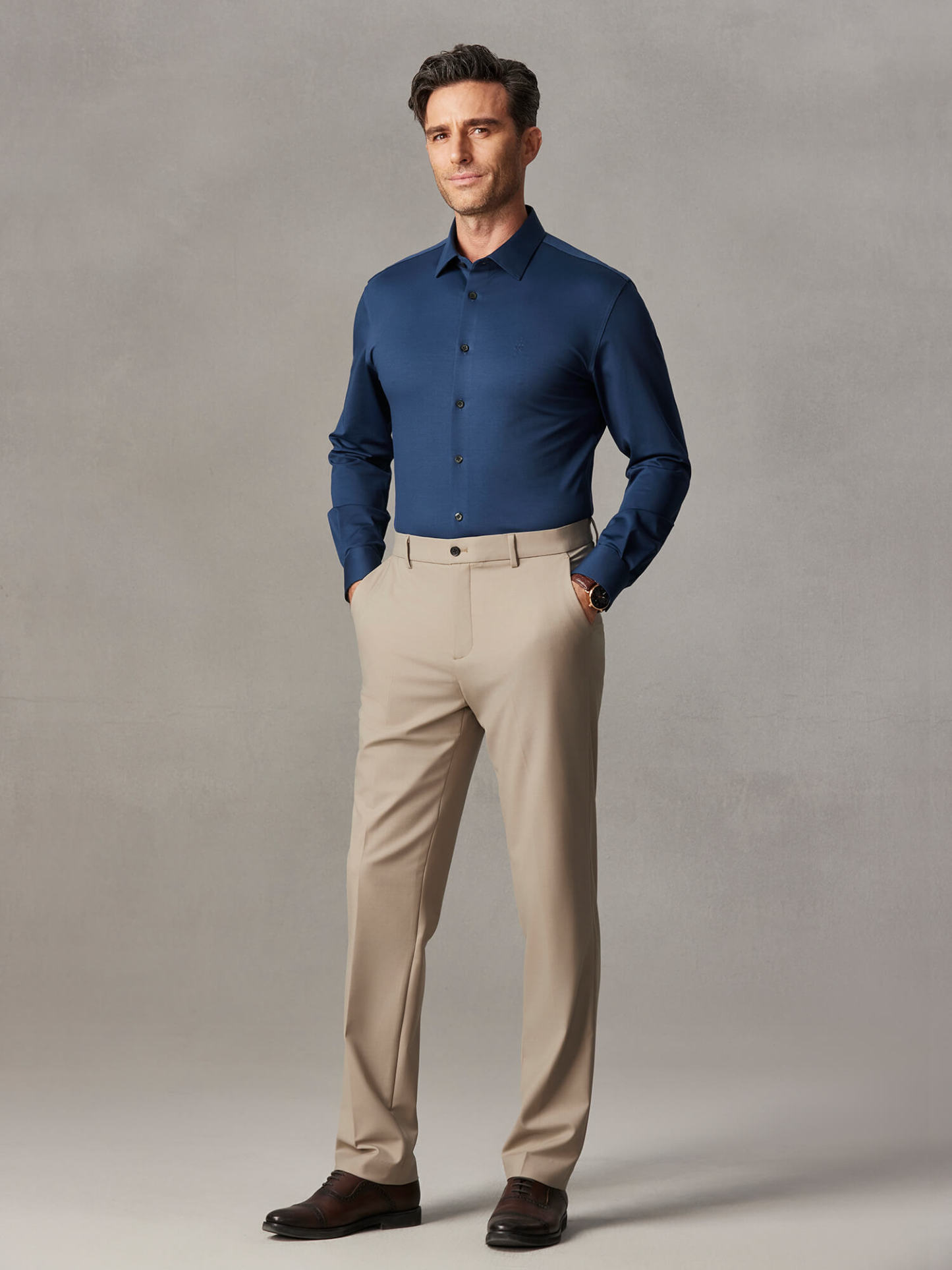 S50 Lustrous Dusk Blue Silk High-Stretch Shirt​-Own Dream Shirts-Dress Shirts for Men