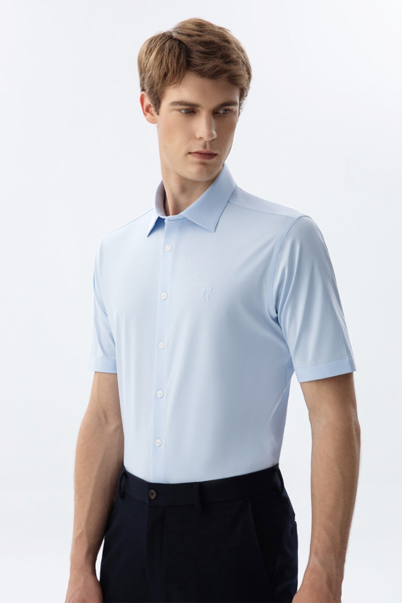 Non-Iron Stretch Supima Blue Short Sleeve Shirt-OWN DREAM Shirts