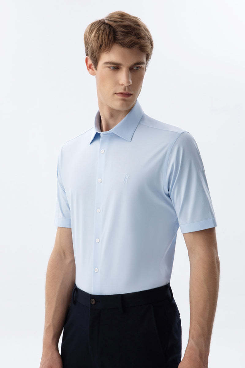 Non-Iron Stretch Supima Blue Short Sleeve Shirt-OWN DREAM Shirts