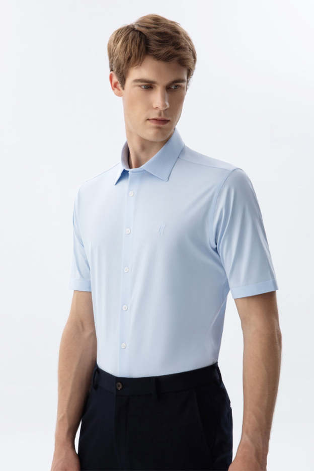 Non-Iron Stretch Supima Blue Short Sleeve Shirt-OWN DREAM Shirts