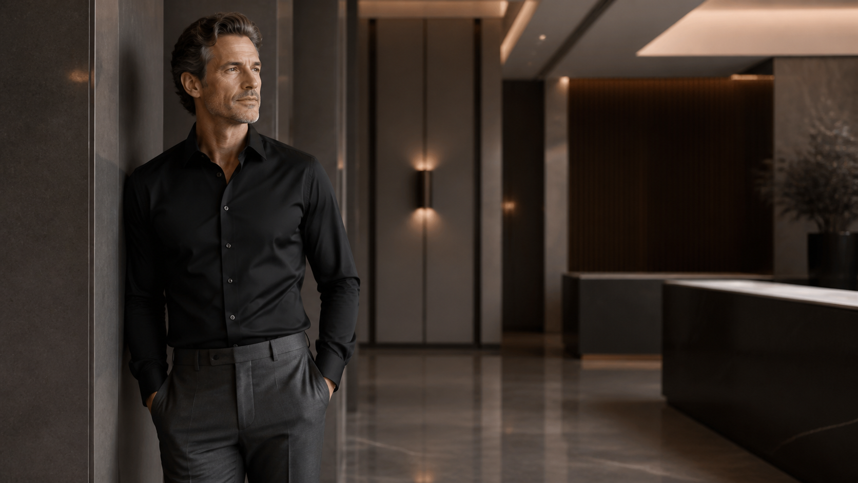 Executive wearing an understated black dress shirt